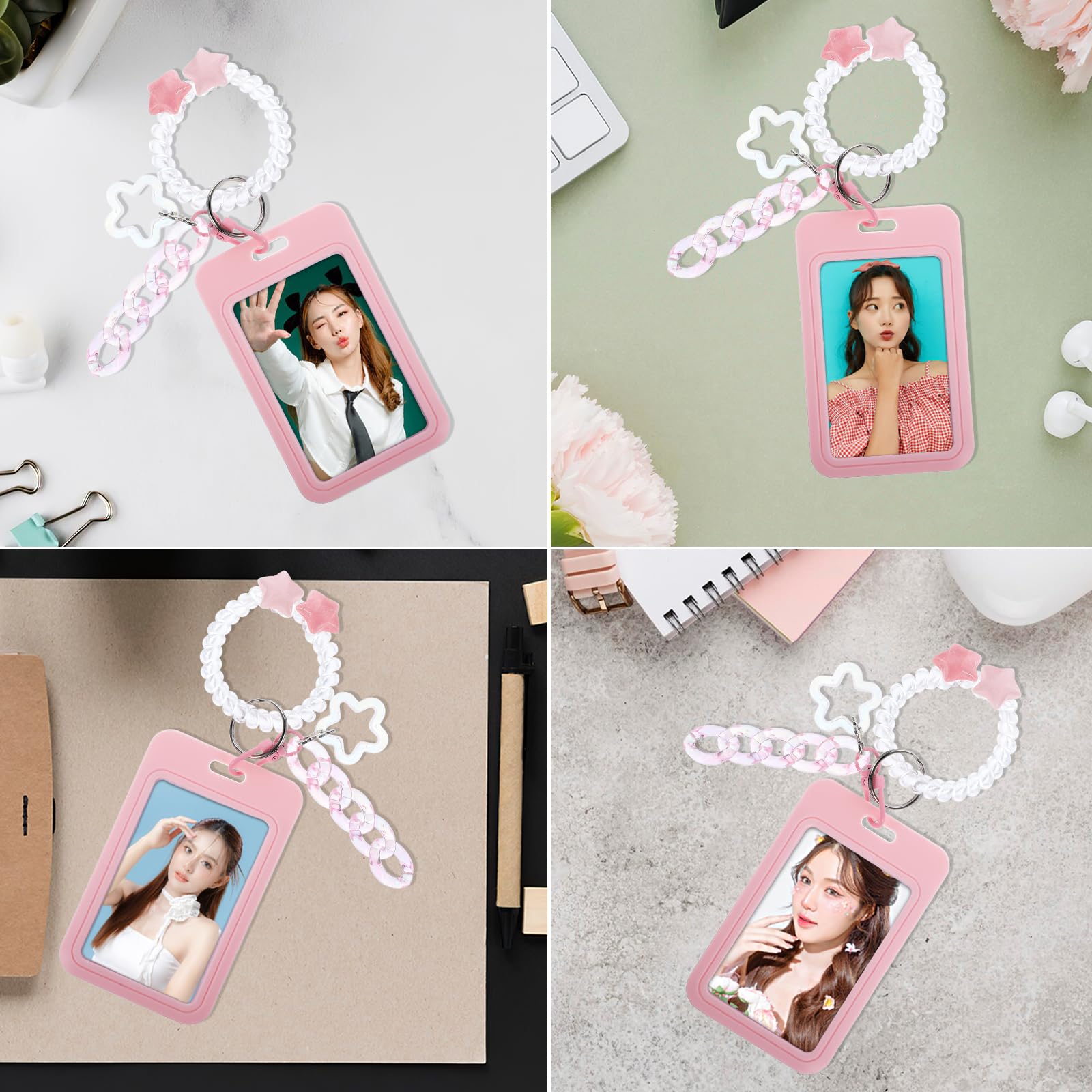 Amaxiu Porta carta fotografiche kpop in acrilico, cornice esposizione fotografica, organizer con portachiavi (rosa B)