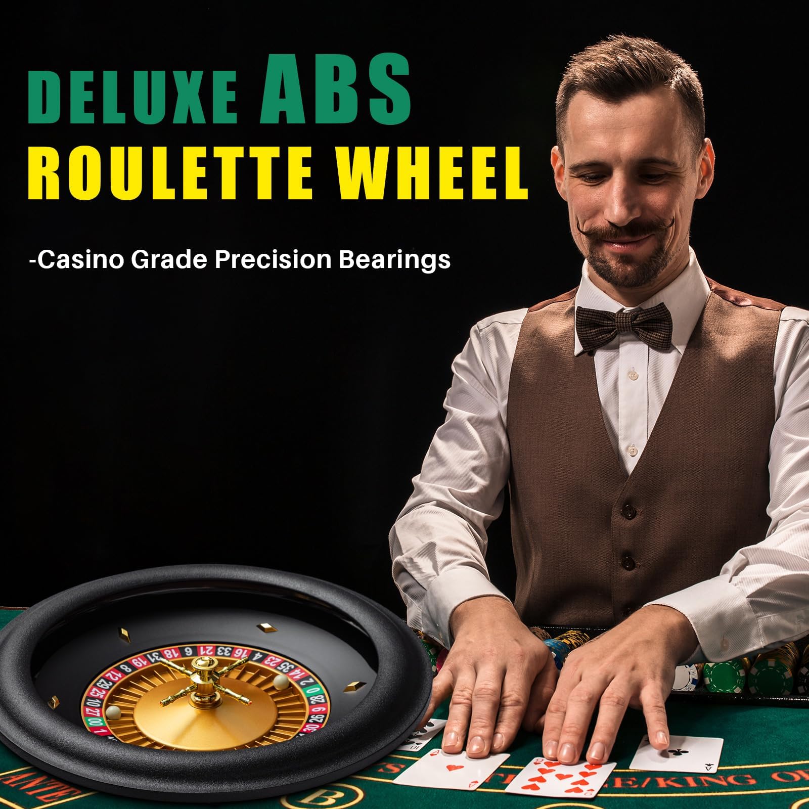 Ruota da roulette lucida Deluxe da 18" in ABS di grado casinò, set di roulette da casinò con ruota da roulette con layout doppio zero con 2 palline da roulette per giochi domestici notturni o uso