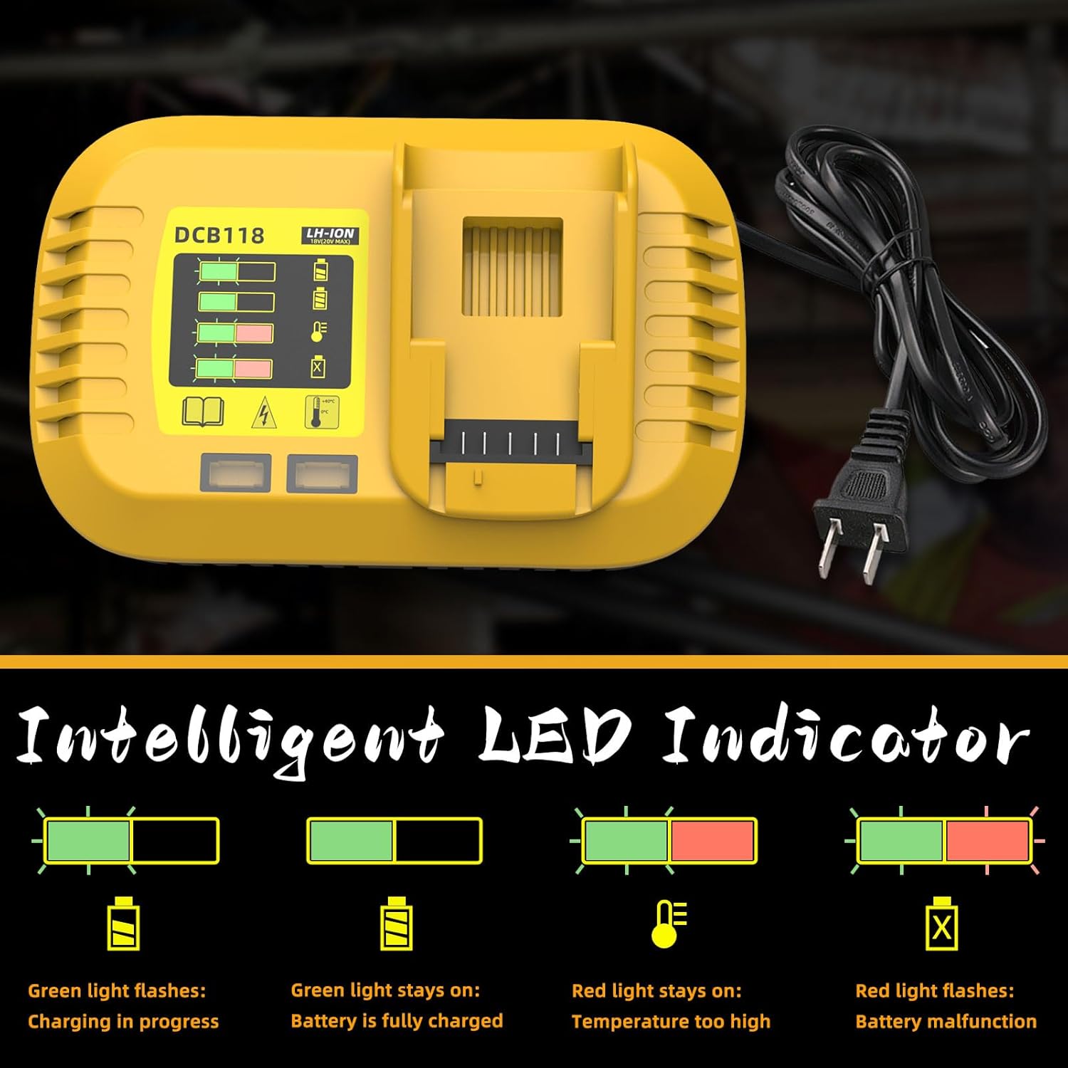 8A Fast Rapid Charger for DeWalt 60V MAX Battery Charger Replacement, Compatible with DeWalt 20/60 Volt MAX All Lithium-ion Batteries Charge DCB118 - Image 6
