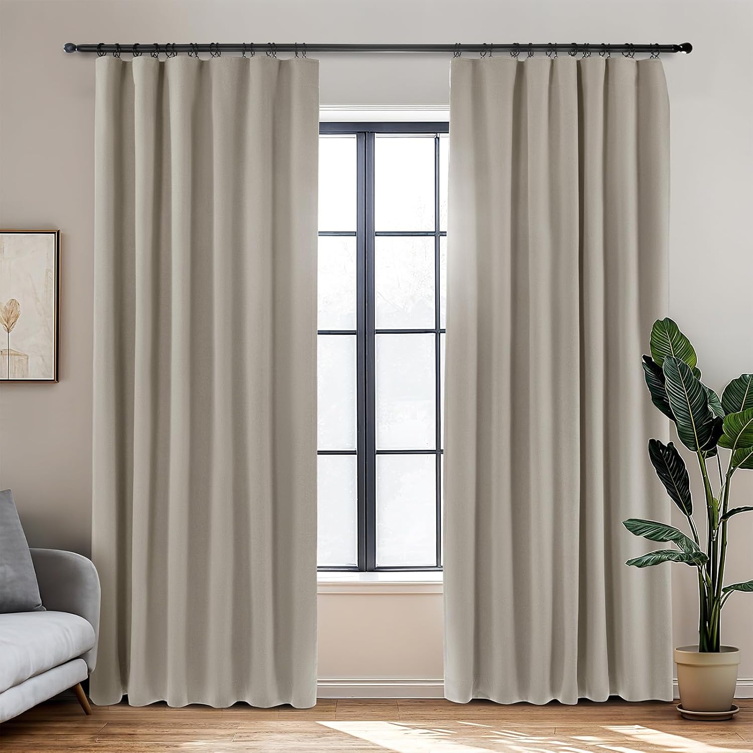 84 inch Length Bedroom Blackout Curtains, Linen Curtains 2 Panels Set Rod Pocket Curtains for Living Room, Natural