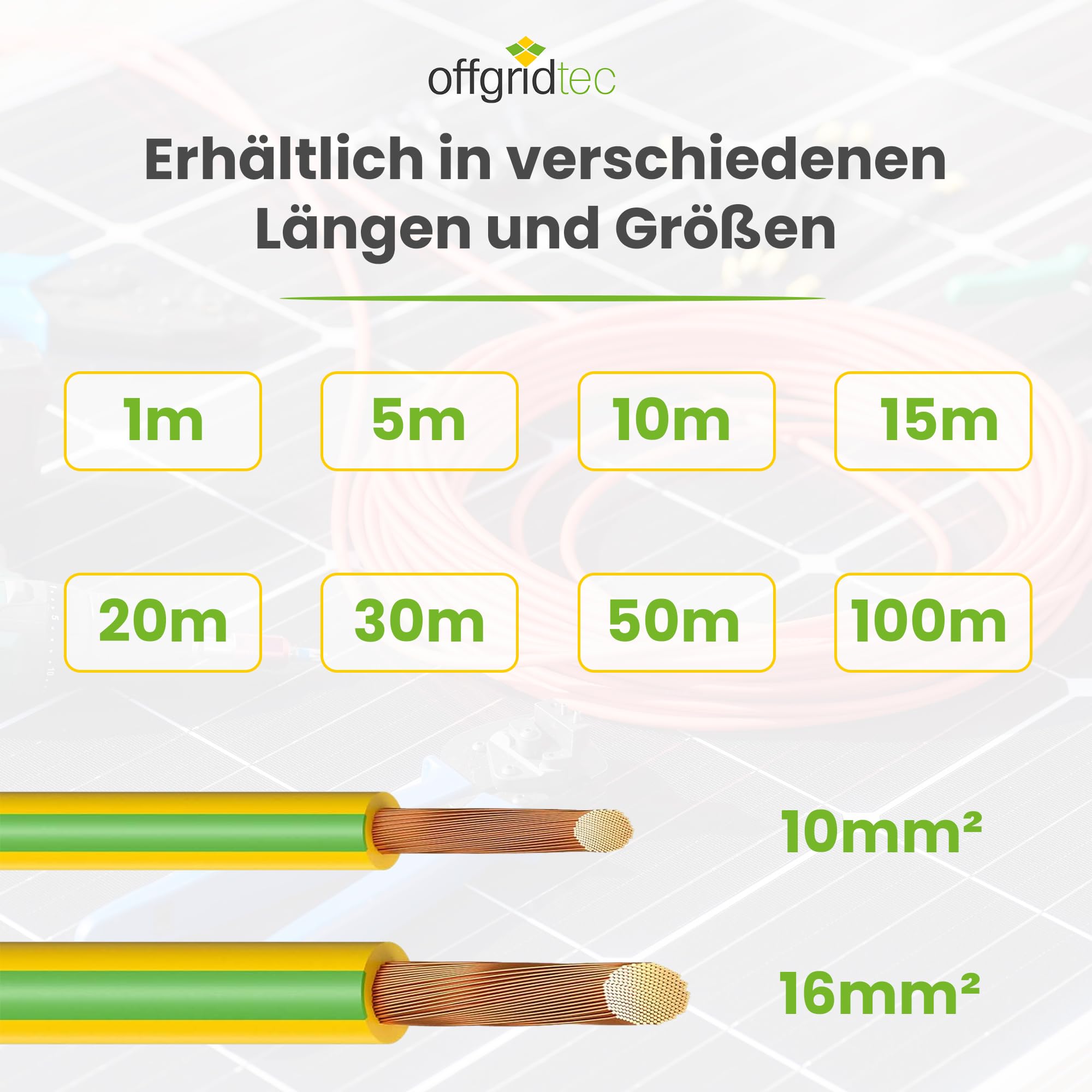 Offgridtec H07V-K Erdungskabel 16mm² 450/750V Feindrähtiger Kupferleiter Flammwidrige XLPO- und PVC-Isolierung HAR-zertifiziert Grün/Gelb 10m