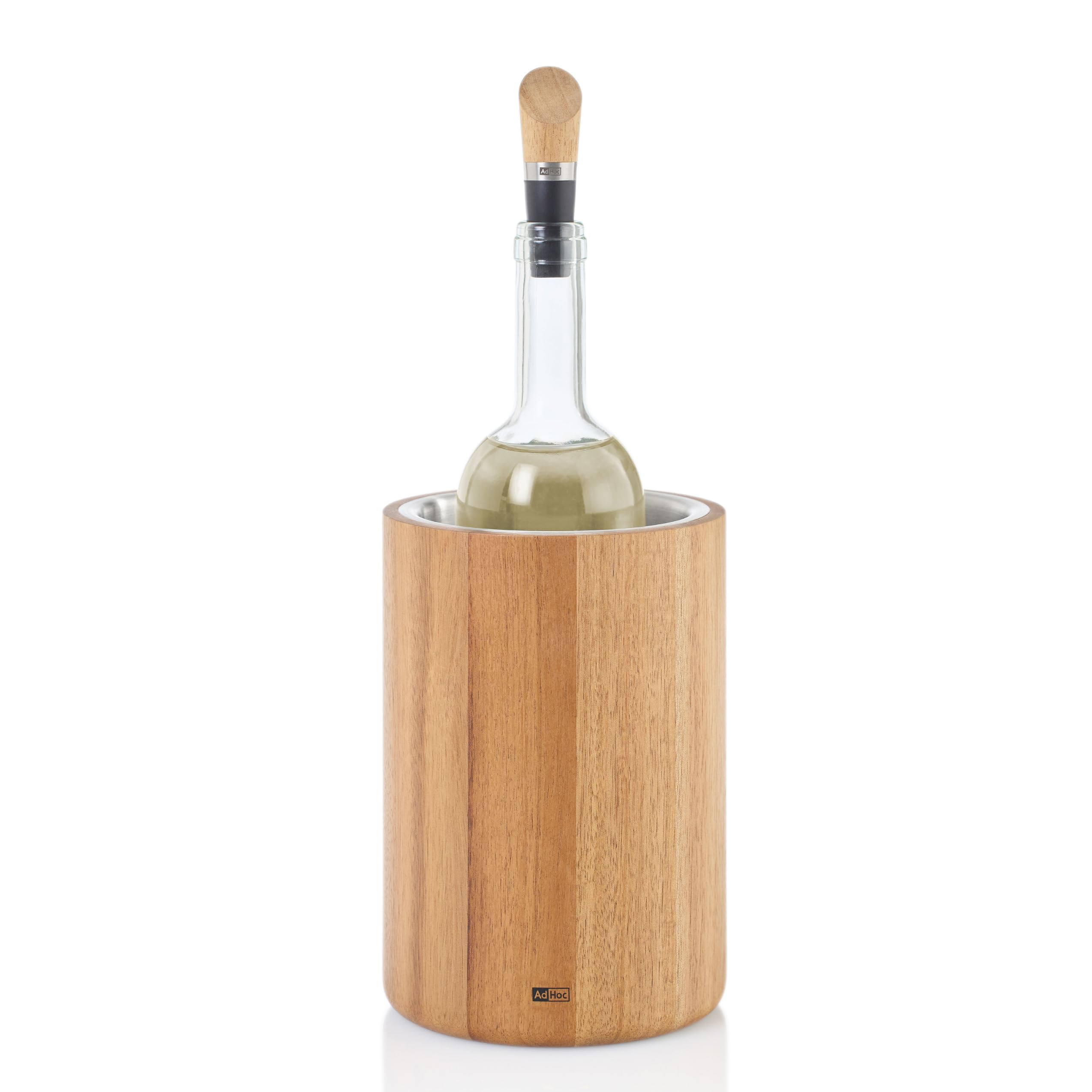 AdHoc WK30 Flaschenkühler für Wein, Sekt, Champagner VINE | für alle Arten von Getränkeflaschen geeignet | Akazienholz, Edelstahl