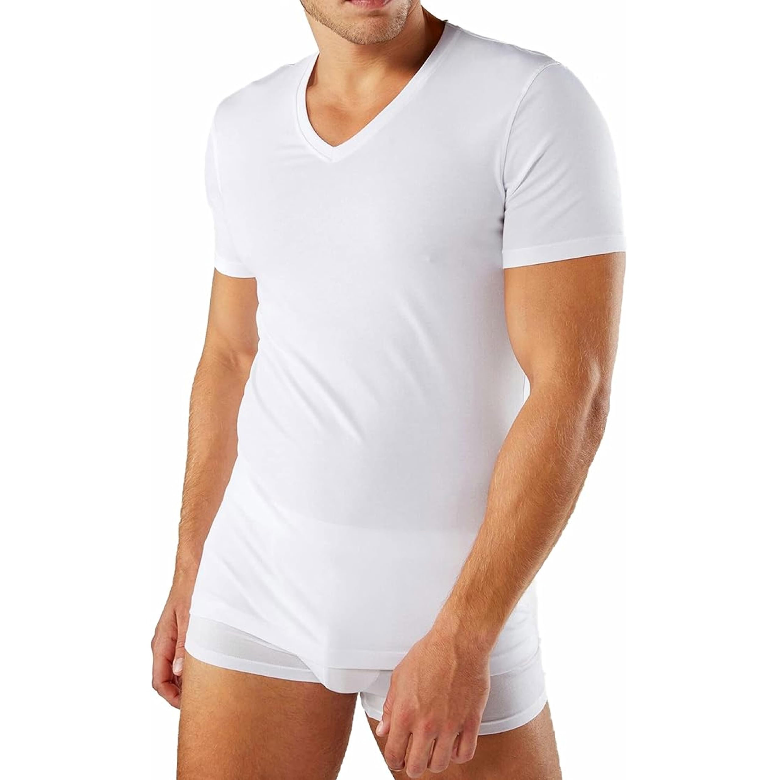 Liabel 3-6 piezas – Camiseta interior hombre algodón bielástico cuello V – Camiseta interior hombre elástica – 03858, Color blanco., XL