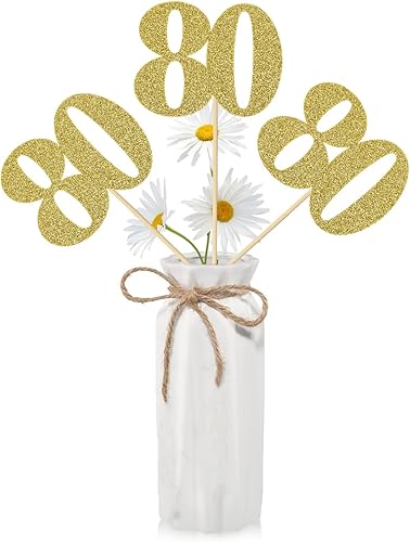 16 piezas de centros de mesa de cumpleaños número 80 con purpurina de doble cara para mesas número 80, decoración de fiesta, suministros de