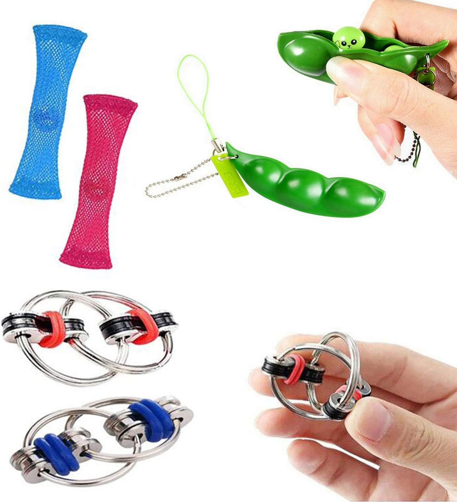 ZCOINS 6 Pieces Silent Fidget Toys Flippy Chain, Pea Pod and Marble