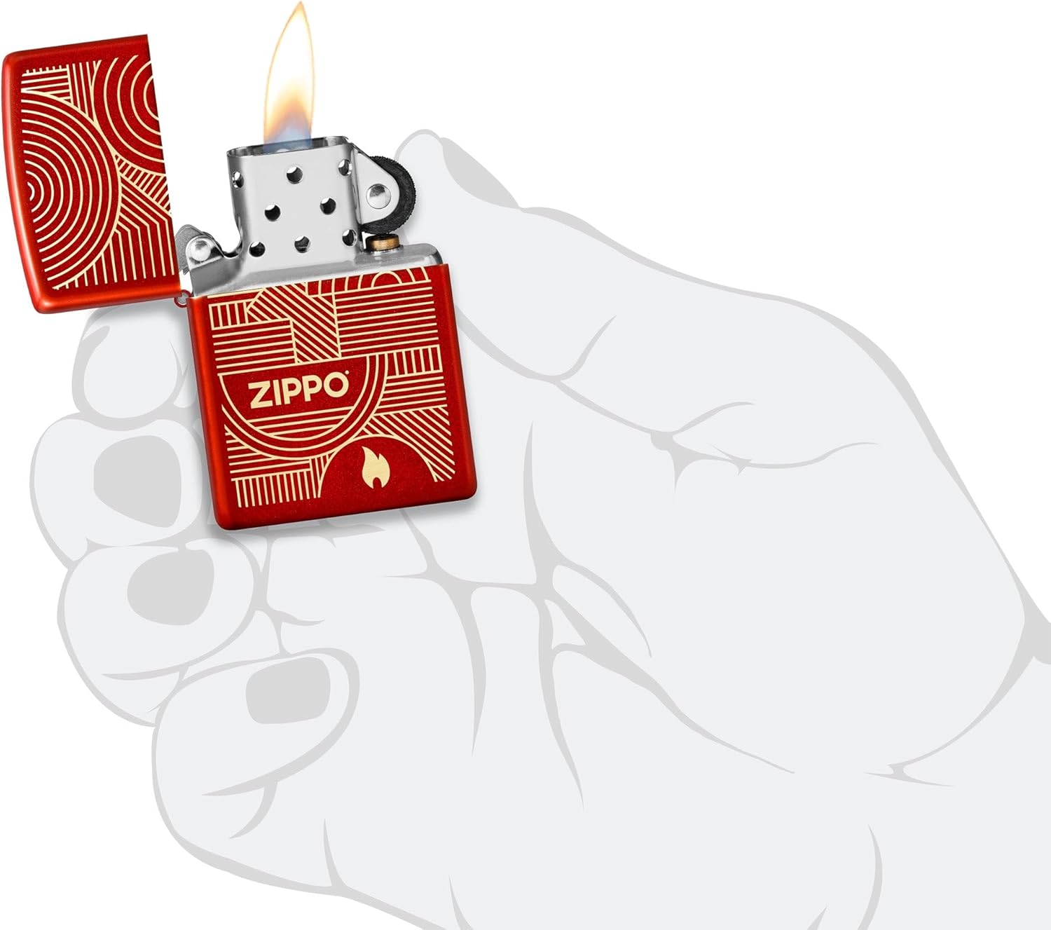 Zippo Lighter: Zippo Art Deco Logo, Engraved - Metallic Red 48705