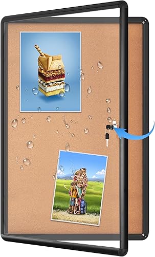 Miniatura 8 de Tablero de anuncios cerrado, vitrina cerrada de pared para oficina, aula, hogar, marco de aluminio satinado, tablero de anuncios de corcho natural,