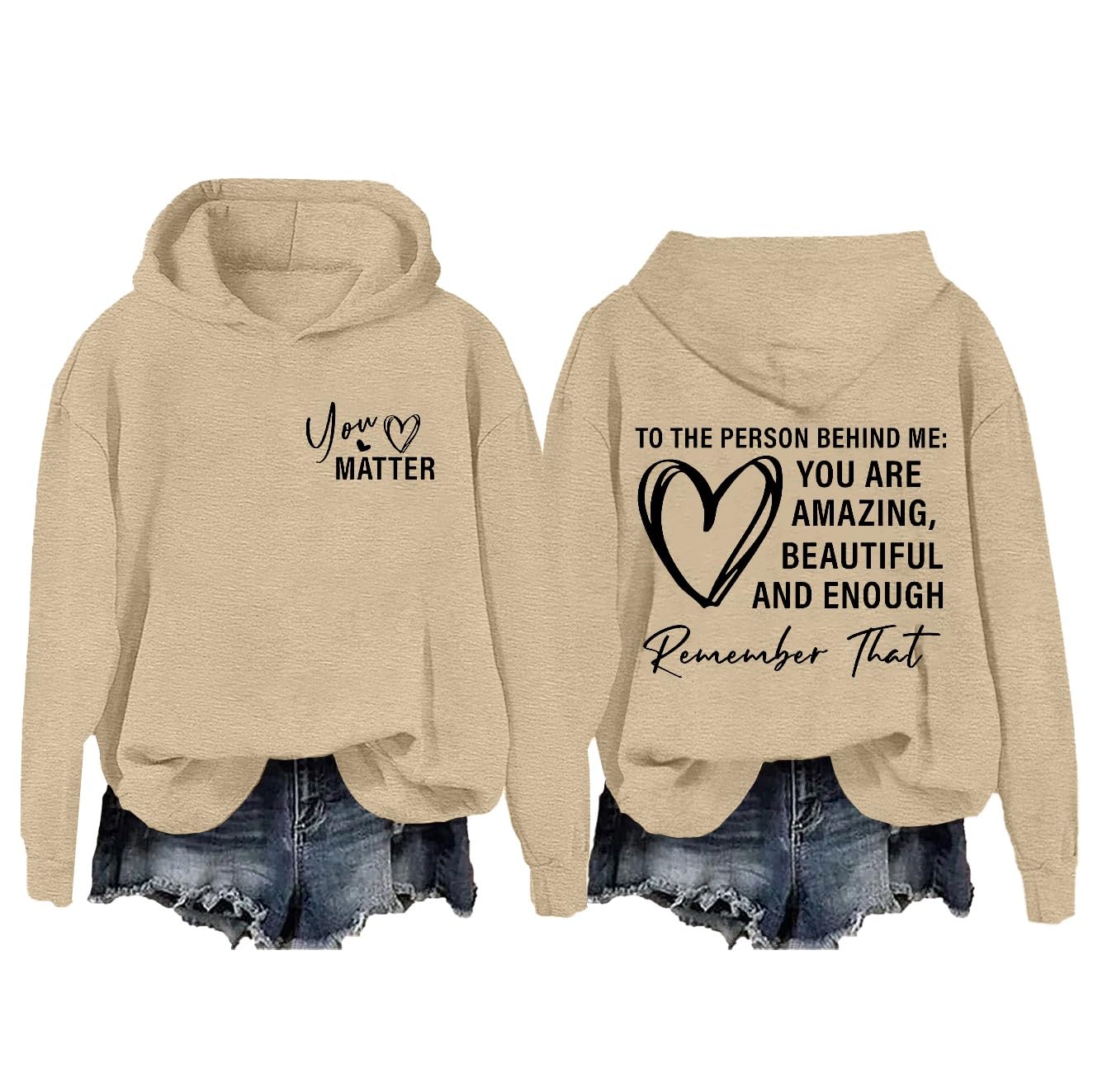 Hoodies for Women UK Zip up You are Enough Hoodie Dear Person Behind Me Kindness Graphic Sweatshirts Positive Mental Health Awareness Inspirational Print Pullover Hoody Tracksuit Top Leisure Wear