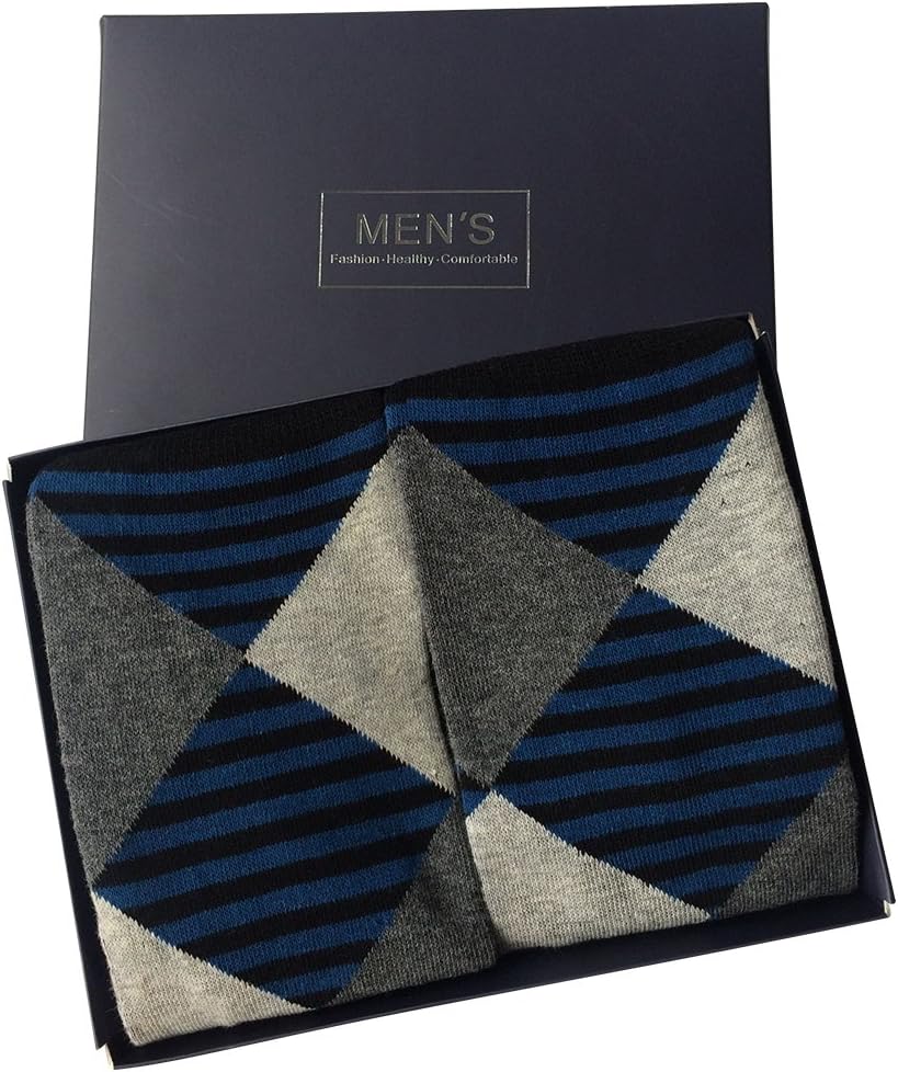 SUTTOS Unisex Custom Elite Comfortable Blue Black Striped Diamond Sharp Knee High Over The Calf Casual Boot Sock Black Deal Sale with Father's Day Gift Box
