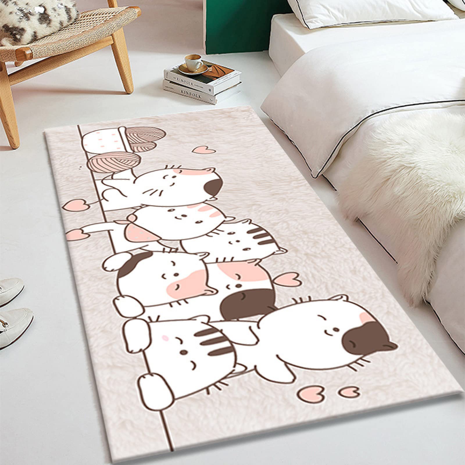 Paillasson Chat Blanc Beige Paillasson Exterieur Entree Antidérapant Paillasson Interieur Lavable Tapis Entree Interieur pour Chambre Cuisine Entrée Couloir 60x90cm