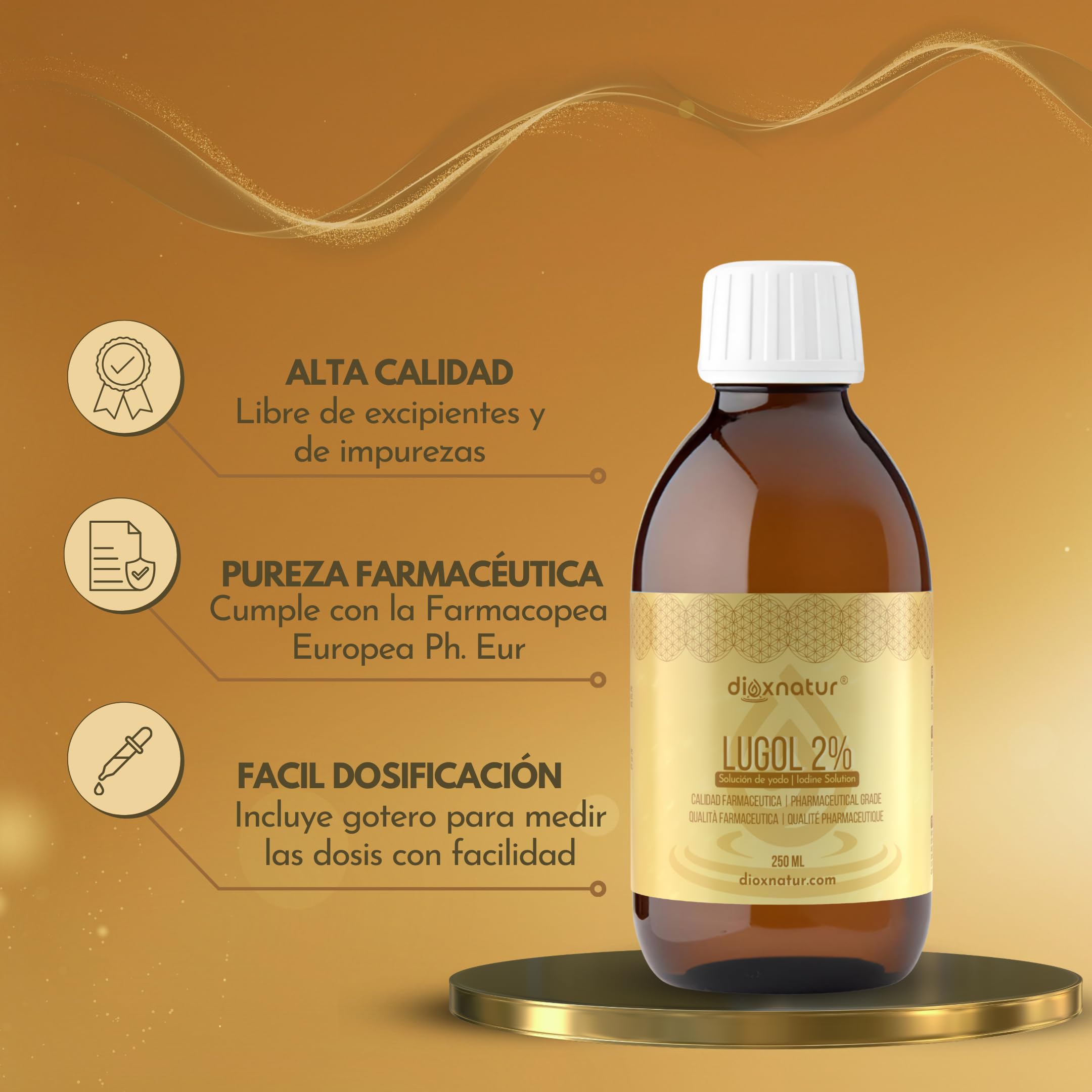 Solución de Lugol 2% Calidad Farmacéutica 250ml | Fórmula Suave de Yodo y Yoduro de Potasio con Pipeta Precisa