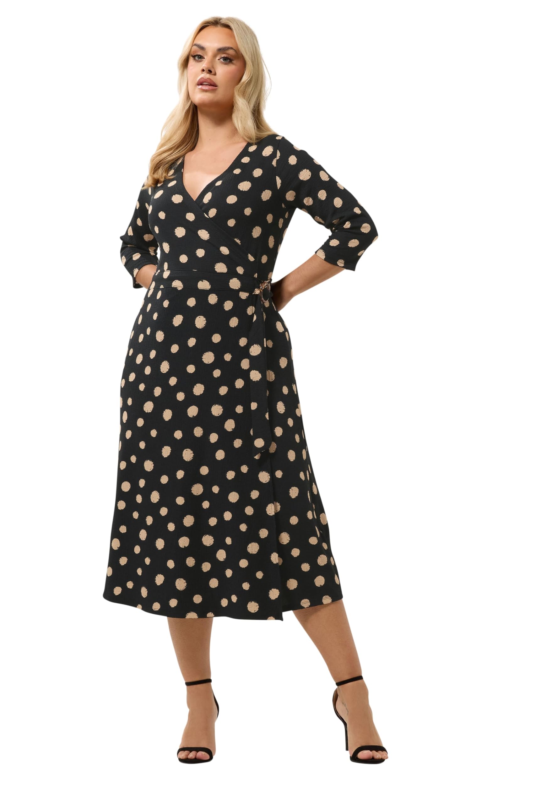 Yours Women's Black Polka Dot Wrap Dress In | Size: 20