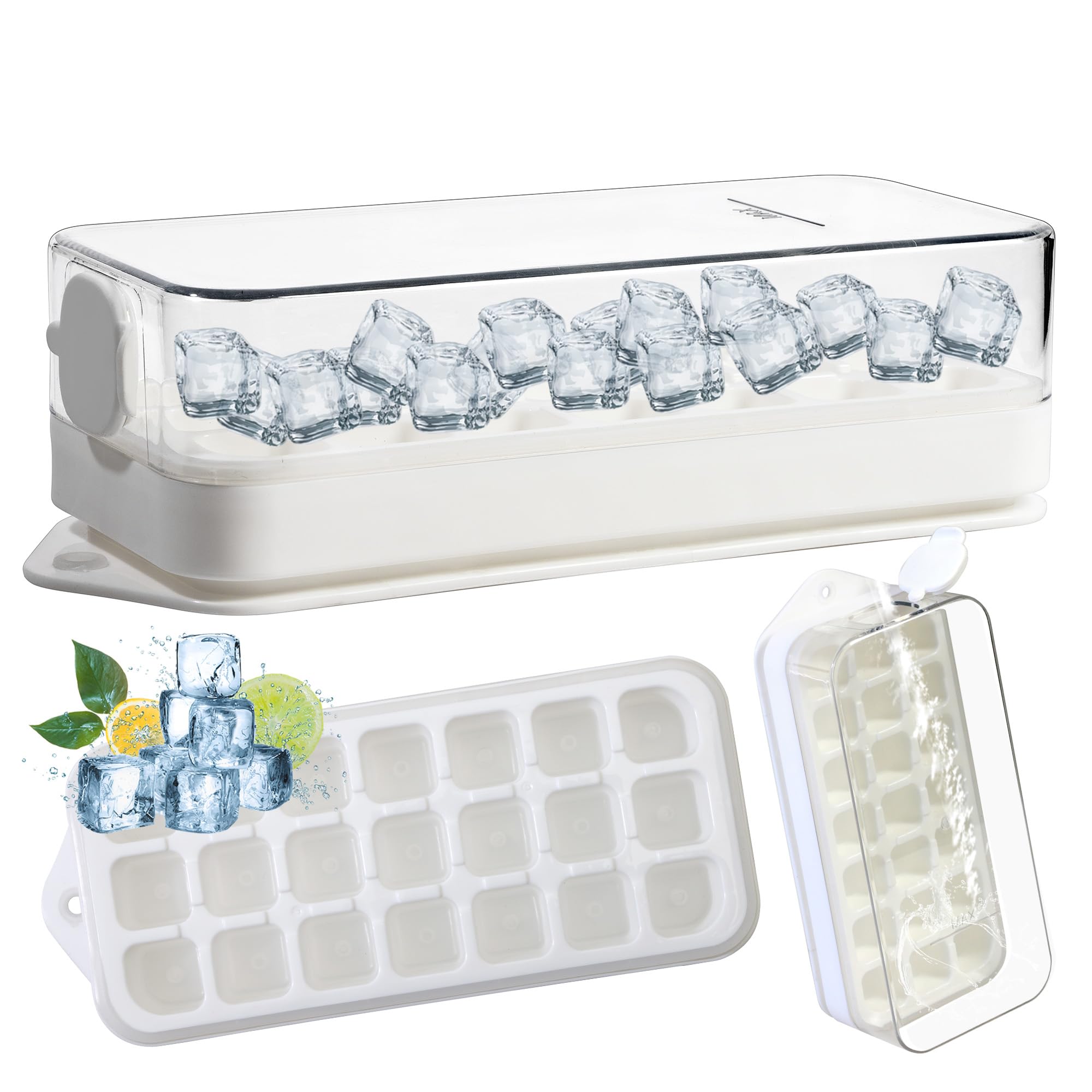 SFThings Stampo per cubetti di ghiaccio con coperchio e bidone, 21 stampi per cubetti di ghiaccio per congelatore, facile rilascio, riempimento Qiuck, nessun tocco, silicone alimentare per whisky e