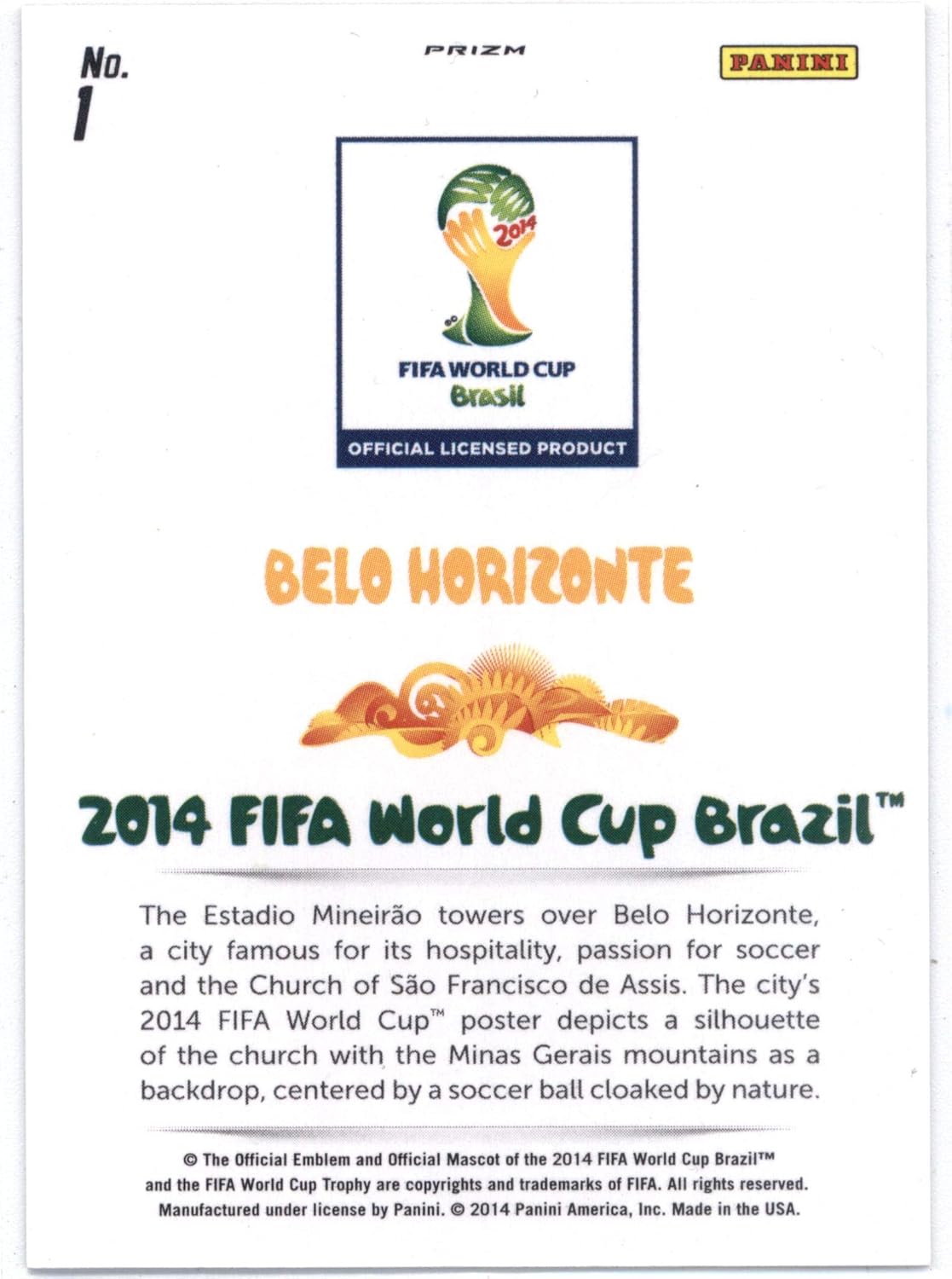 2014 Panini World Cup Prizm World Cup Posters Prizms #1 Belo Horizonte Soccer Card NM-MT