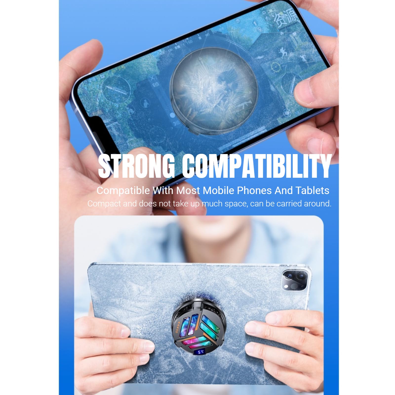 Raffreddatore Magnetico per Telefono Ventola di Raffreddamento per Gaming, Compatibile con 12, 13 e 14 Serie, Doppio Semiconduttore, LED per Smartphone/Tablet