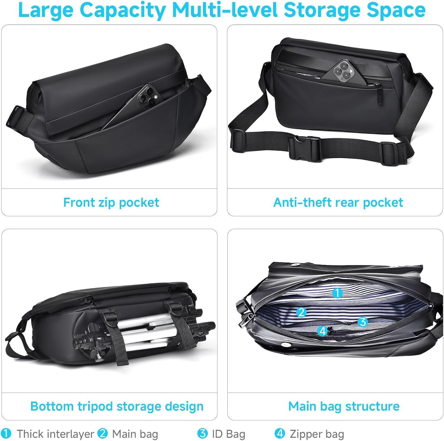Messenger Bag for Men, Crossbody Bag, Shoulder bag，satchel bag，Water Resistant，Commuting，Travel，Hiking，Motorcycle