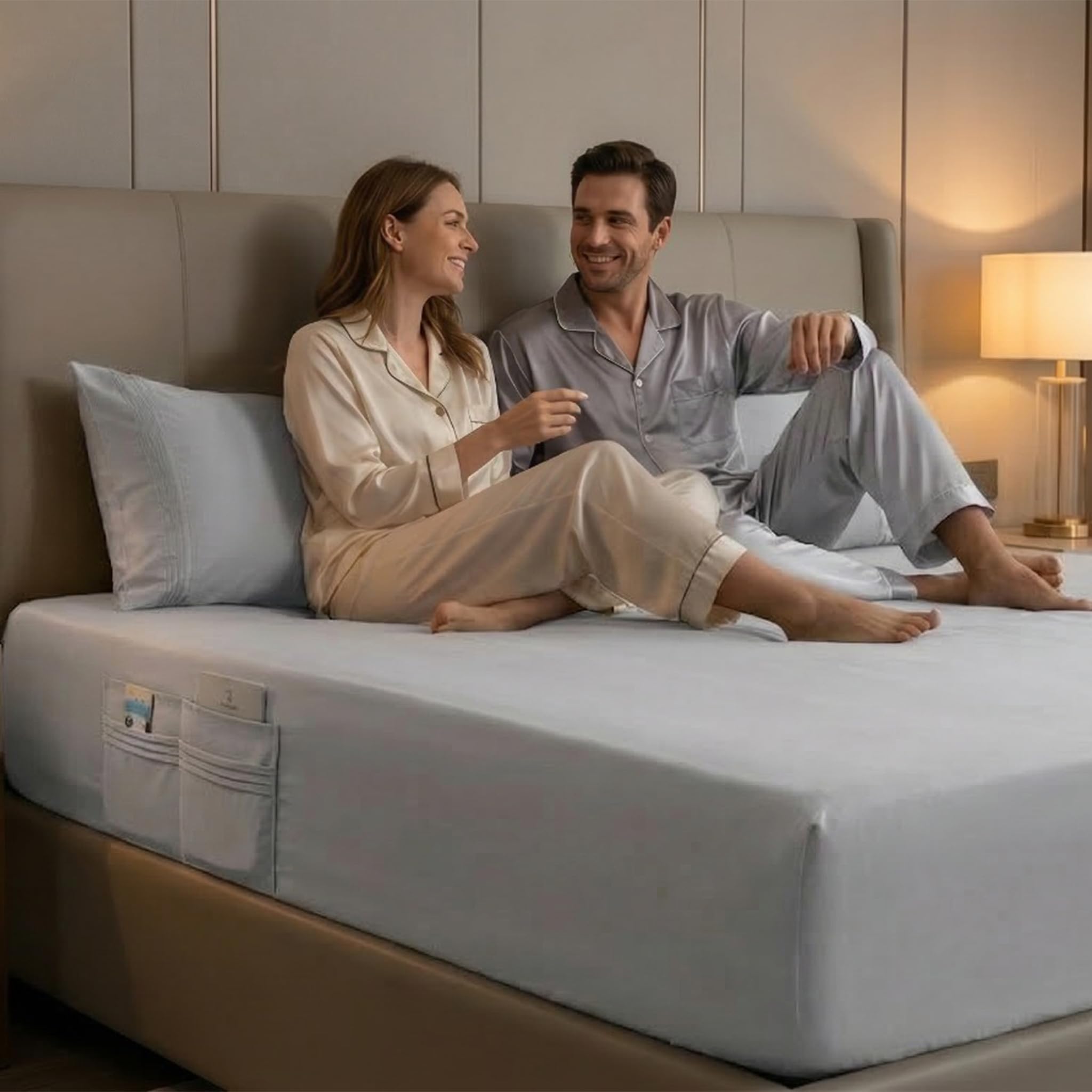 Rayyan Linen Extra Deep Fitted Sheet Soft Brushed Microfibre 40cm Depth – Fully Elastic Deep Pocket Mattress Cover with 2 Side Storage Pockets (Silver, King)