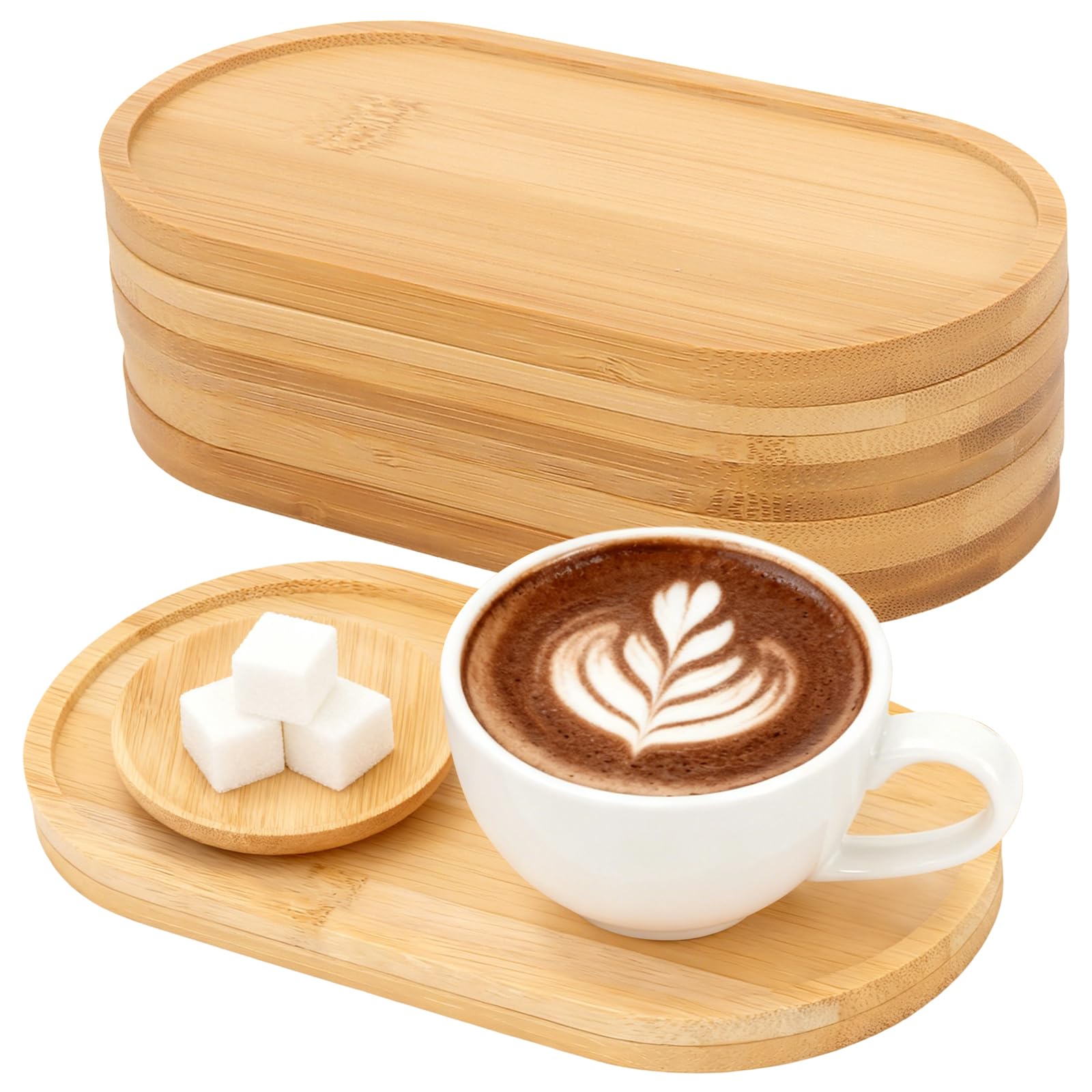 CHEUNGR Bamboo Oval Soap Tray, 6 Pcs Bamboo Bathroom Small Tray, Multi-Functional Wooden Plate Organizer for Tea, Fruit, Snacks, Jewelry Ring, Cakes, Home Decor