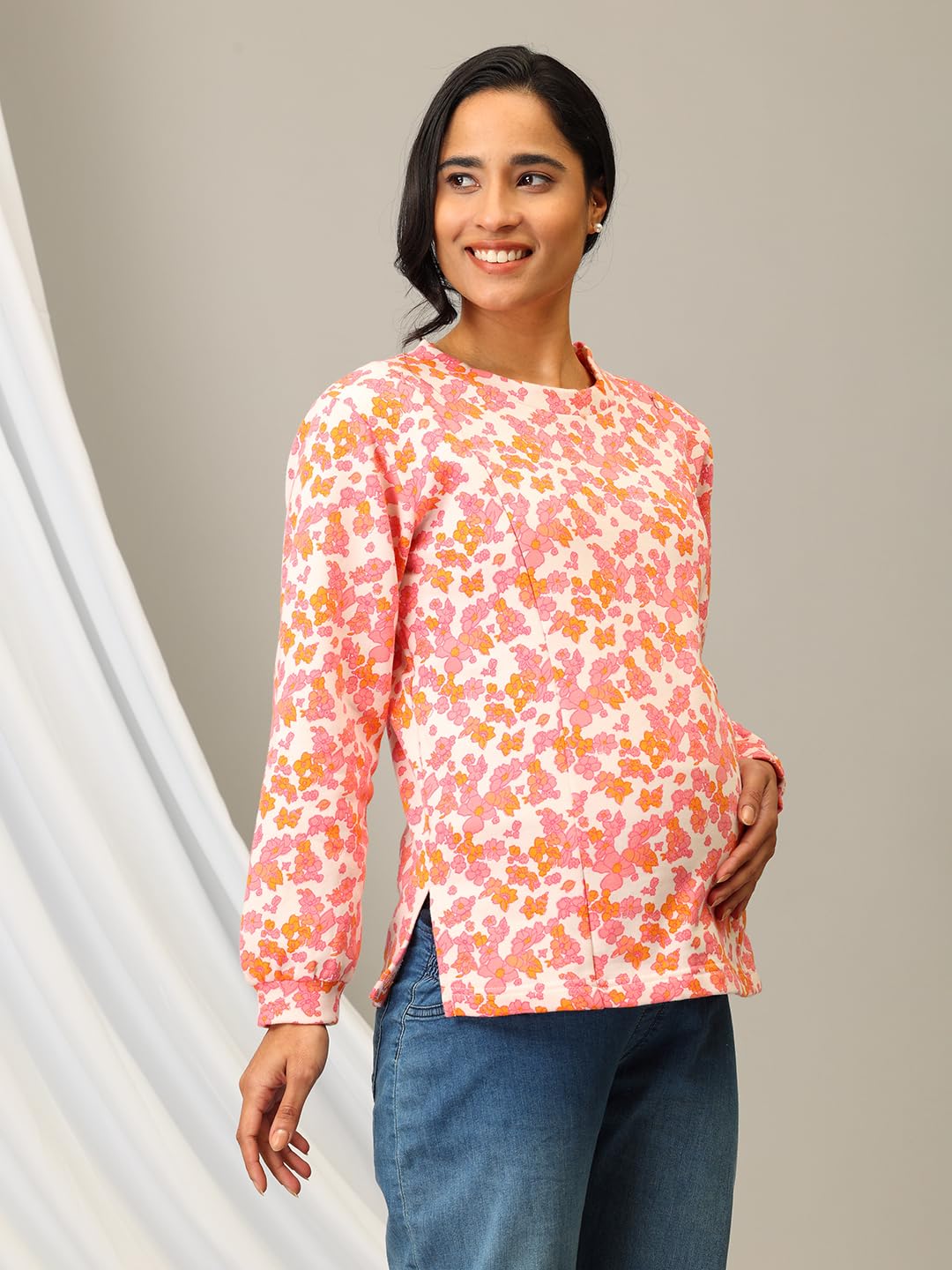 The Mom Store Maternity & Nursing Sweatshirt | Feeding Top for Pre & Post Pregnancy | Pink-A-Rine, Cotton, 2XL 2