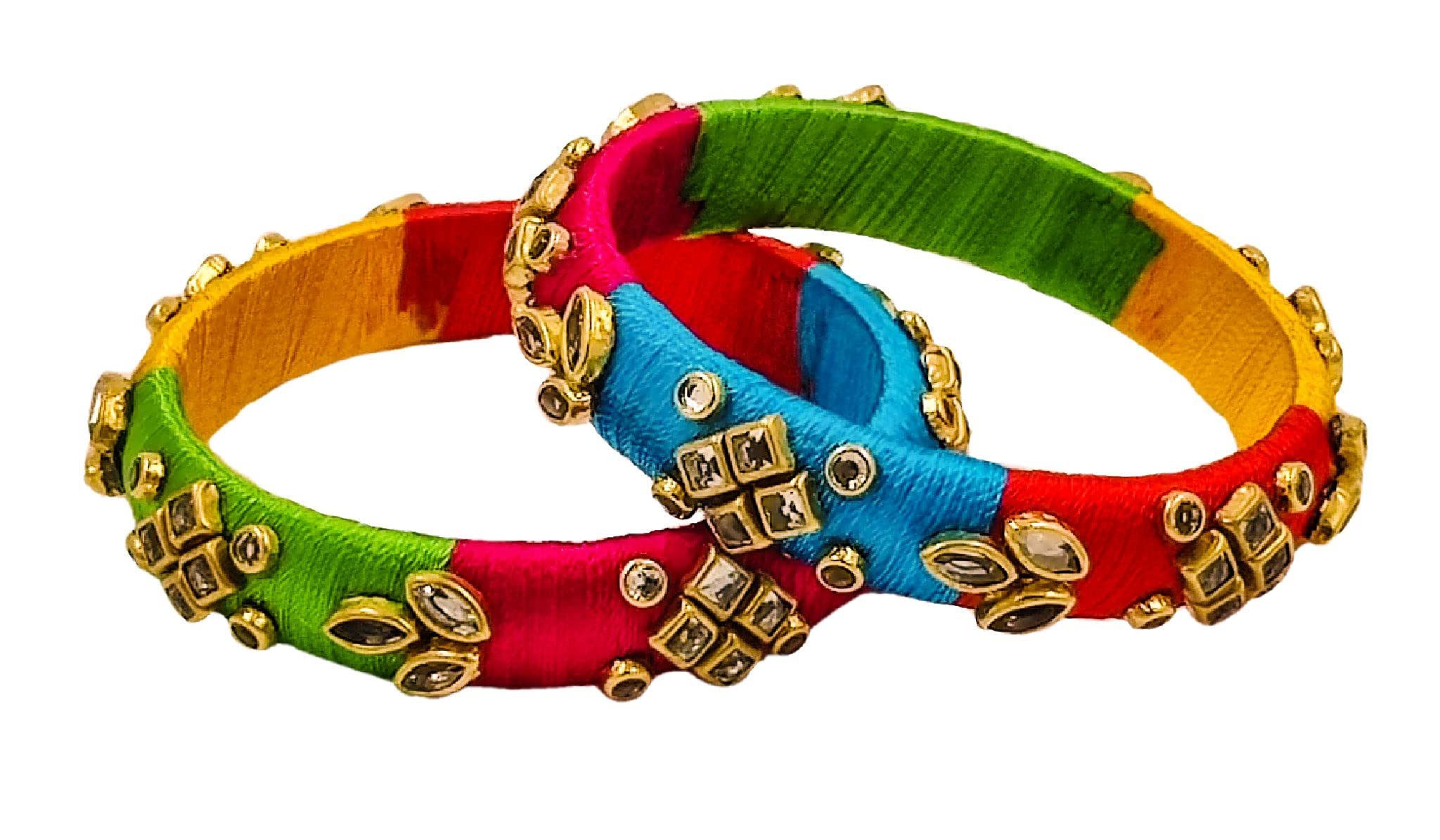 Yaalz Silk Thread Fancy Designer Wedding Chuda Kundan Bangle Pairs For Women Kids Girls In Multi Colors (B0953Y3G3S) Amazon Price History, Amazon Price Tracker