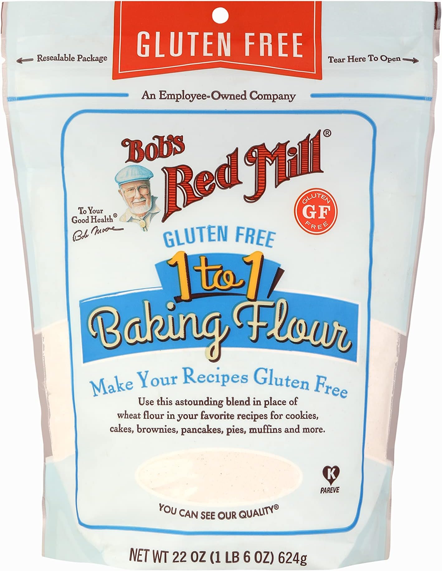 Bob's Red Mill Gluten Free 1 to 1 Baking Flour 22 oz (623 grams) Pkg