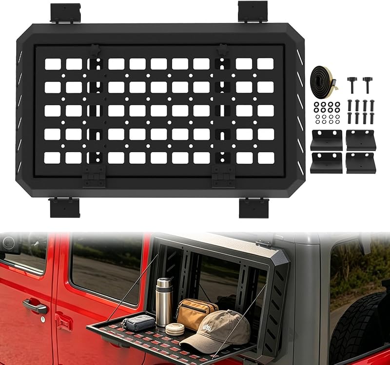 Rear Window Storage Table Fits 2018–2025 Jeep Wrangler JL JLU 4-Door | Heavy-Duty Aluminum Cargo Rack, Foldable Tactical Organizer Shelf for Camping Off-Road Gear