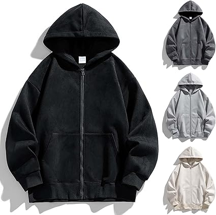 Hoodies met volledige rits voor heren | Fleece hoodie vest | Comfortabele oversized hoodies | Heren streetwear sweatshirt met capuchon effen lange mouwen jas met capuchon casual mode trekkoord