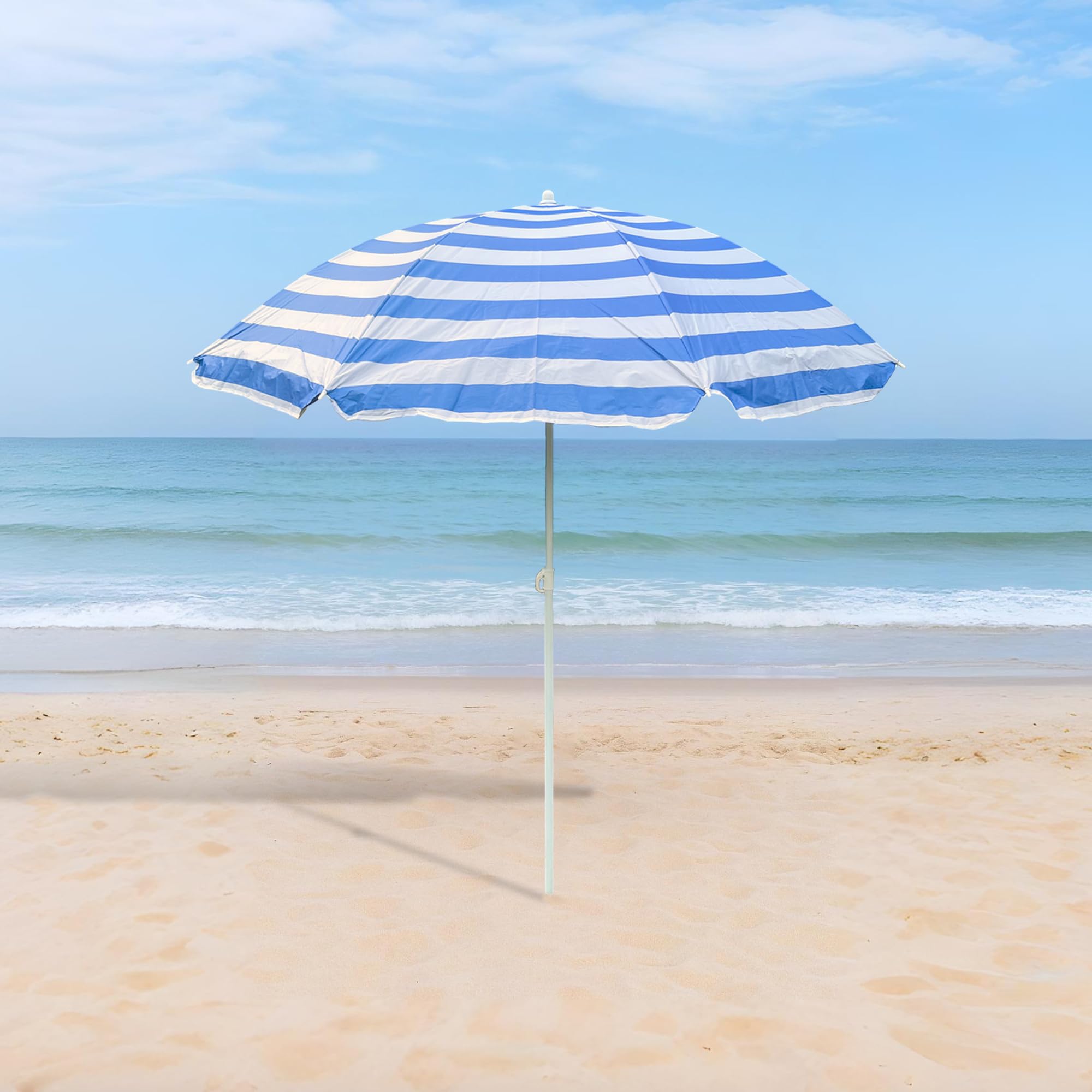 Umi SunSplash Beach Parasol | UV-Resistant Canopy, Tilt Adjustable, Lightweight & Foldable Sun Umbrella for Outdoor, Garden & Beach Use (Blue & White) 3