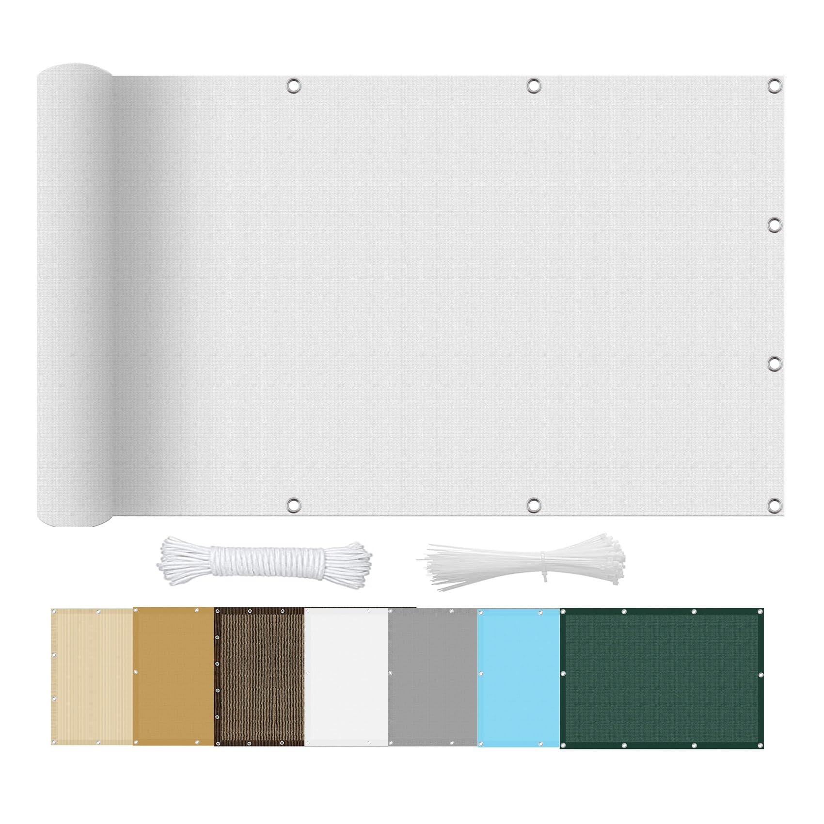 Voile d'ombrage extérieur grand format blanc avec corde de fixation jardin