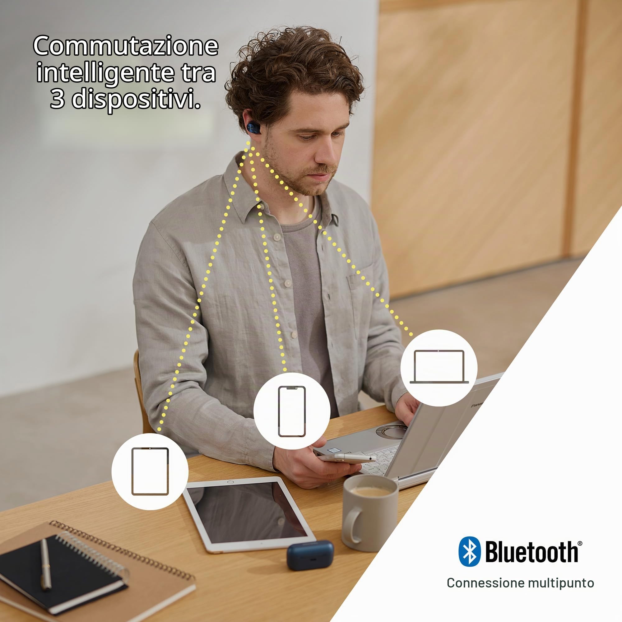 Technics EAH-AZ60M2ES Auricolari Wireless con Noise Cancelling, Bluetooth Multipoint 3 Dispositivi, Auricolari In-Ear, Cuffie con Microfono Integrato, Adattabili, Argento