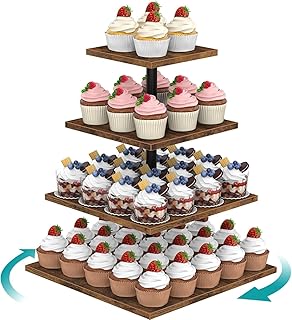 Tortenständer 4 Etagen Tortenplatte 360° Drehbar Kuchen und Cupcake Ständer, Quadratisch Cupcake-Halter Turm Serviertablett für Desserts Donuts Macarons für Hochzeitstorte Geburtstagsparty Deko