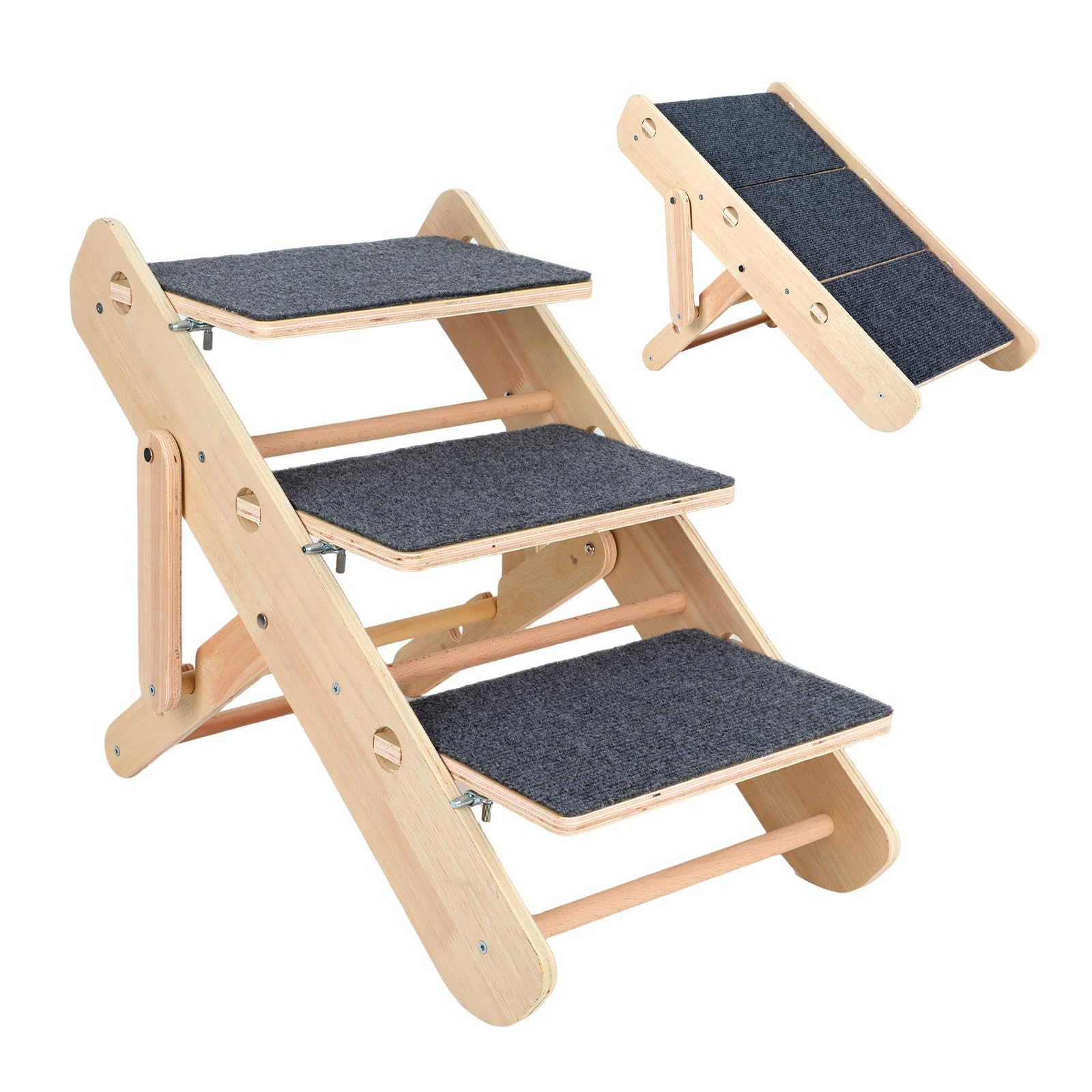 Escalera para perros, 2 en 1, escalera para perros pequeños y gatos, 3 niveles, plegable y portátil, escalera para mascotas para cama, sofá y coche, antideslizante