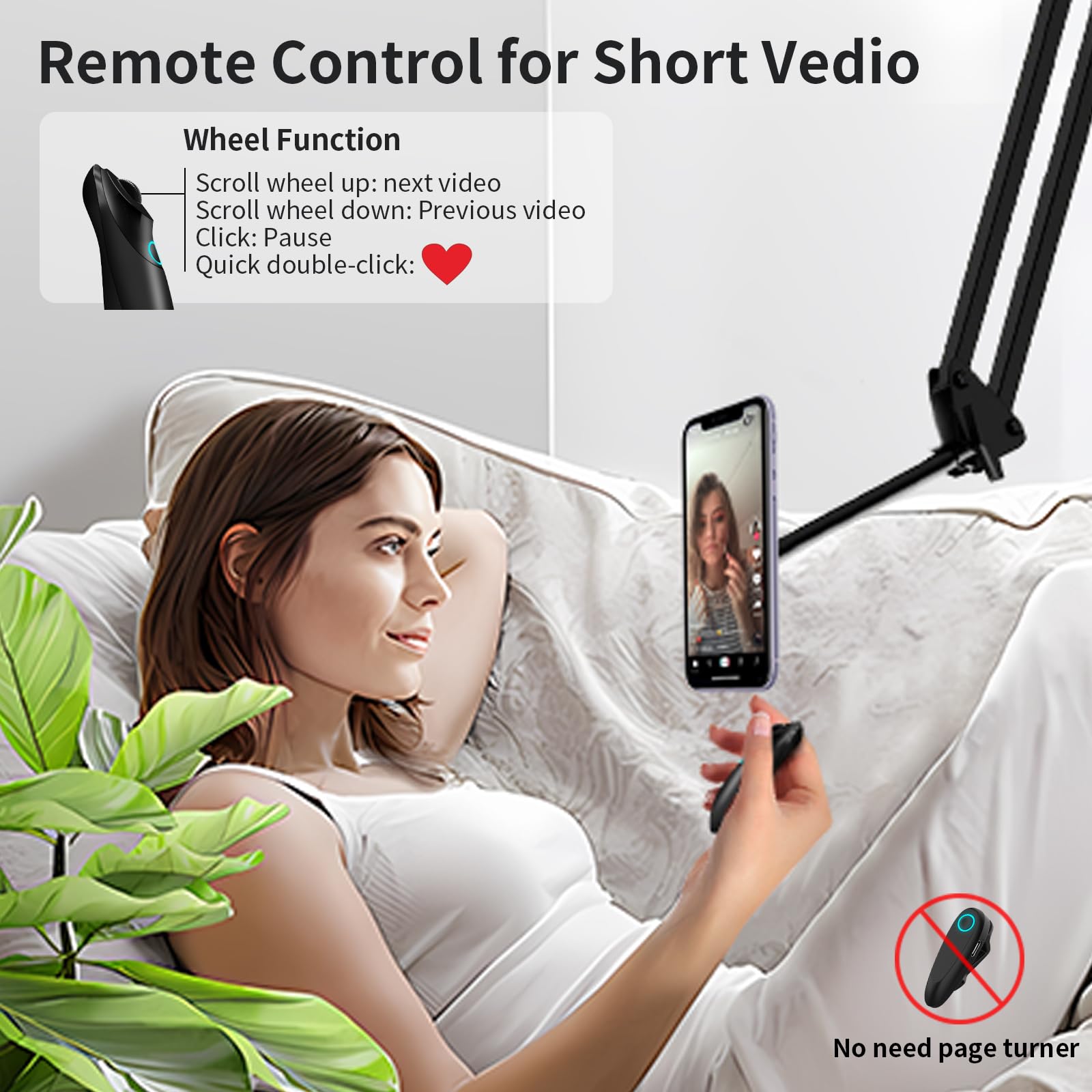 【2024 Upgrade】Remote Control with Scroll Wheel for Kindle Paperwhite/TikTok, E-Book Readers page turner remote/Short Video Controller Compatible with iPhone/iPad/Android, Wrist Strap Included! (Noir)