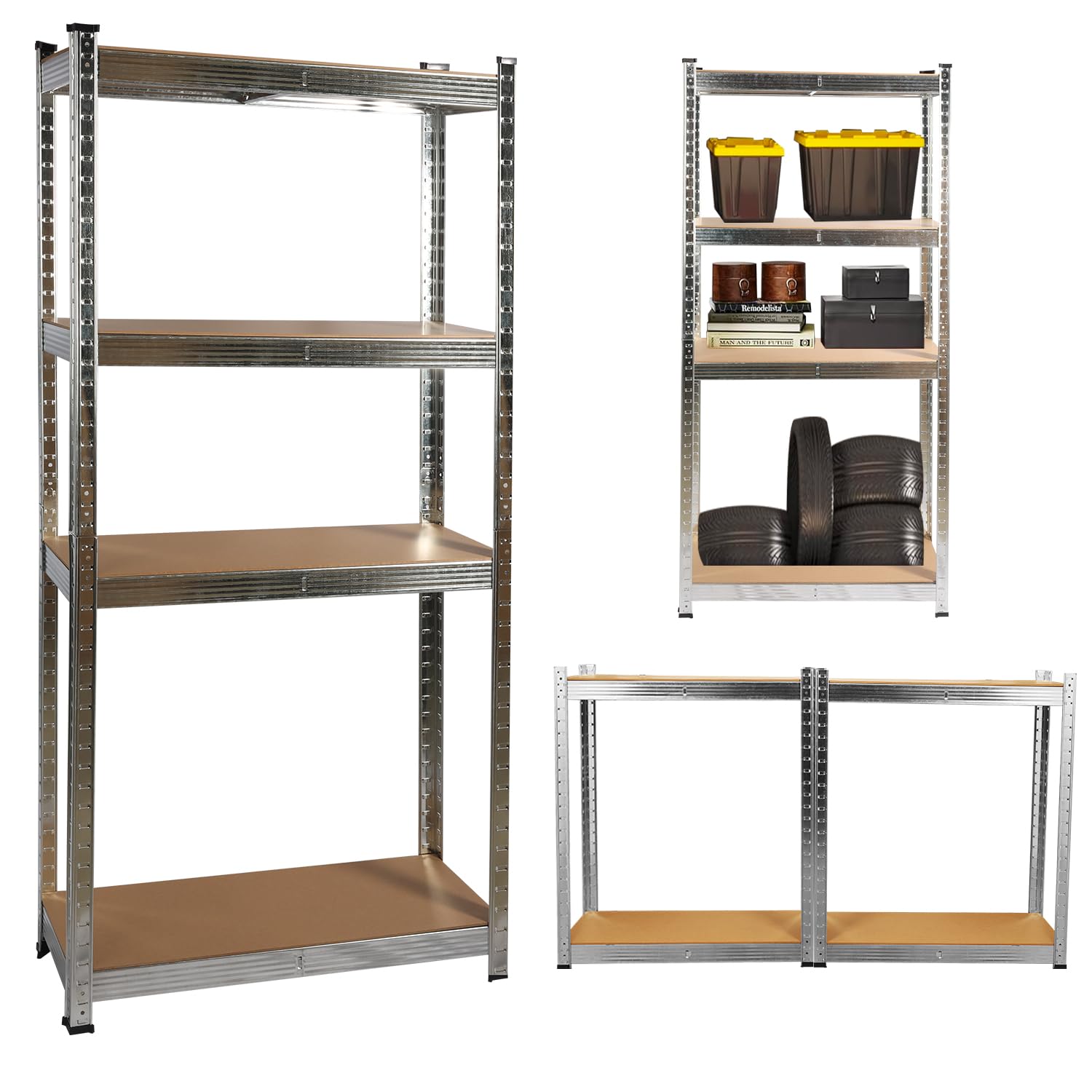 Holywarm Heavy-Duty Garage Shelving Units, 5-Tier Steel Storage Shelves - Boltless Assembly, 875kg Capacity for Warehouse Living Room Kitchen Bedroom (Galvanised, 75×30×150cm)