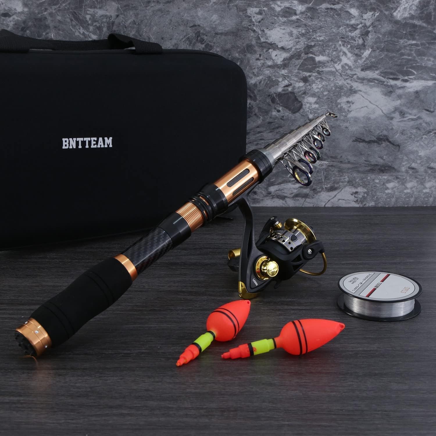 BNTTEAM Set Combinato Canna Da Pesca Telescopica Mulinello Da Spinning Carbonio Con Borsa Esche Per Mare Acqua Dolce Stagno Fiume