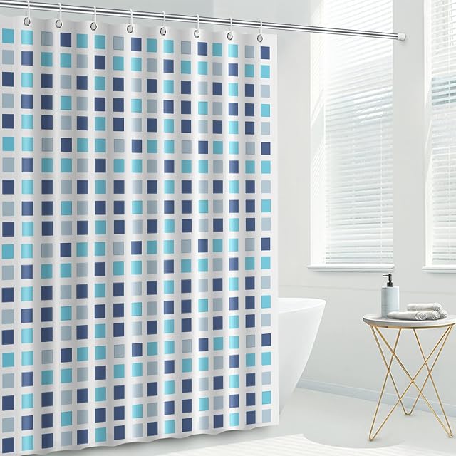 Toplive PEVA Shower Curtain with Hooks, 72 x 72 Inch Heavy Duty Waterproof Shower Curtain Mould Proof Resistant with Rust-Resistant Metal Rings and 12 Plastic Hooks Bath Shower Curtain Liner Blue