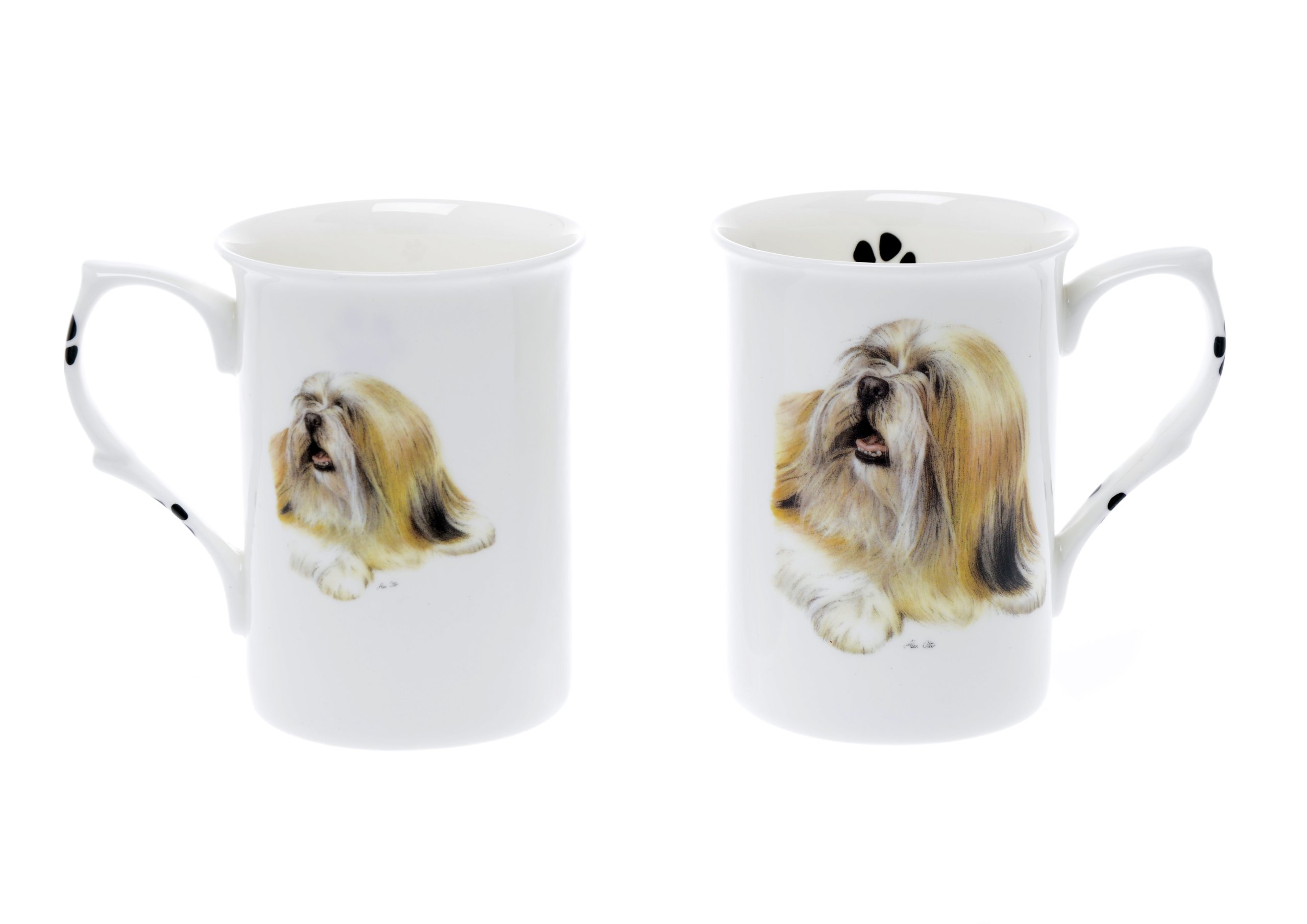 Hand Decorated- Kirsty Jayne China Ltd. (Bb36) Set Of 2 Bone China Beakers/Mugs Lhasa Apso Dog Presentation Gift Boxed- Lovely Gift Kirsty Jayne China