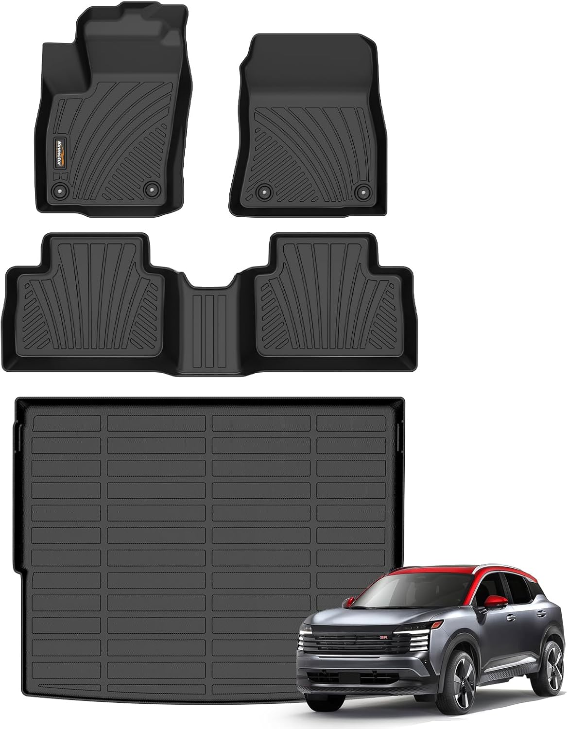 Binmotor-Floor Mats & Cargo Liner Set for Nissan Kicks 2025 SV?SR (Not for S), All Weather Mats Cargo Trunk Mat Waterproof Car Mats for Nissan Kicks 2025 Accessories Custom Fit