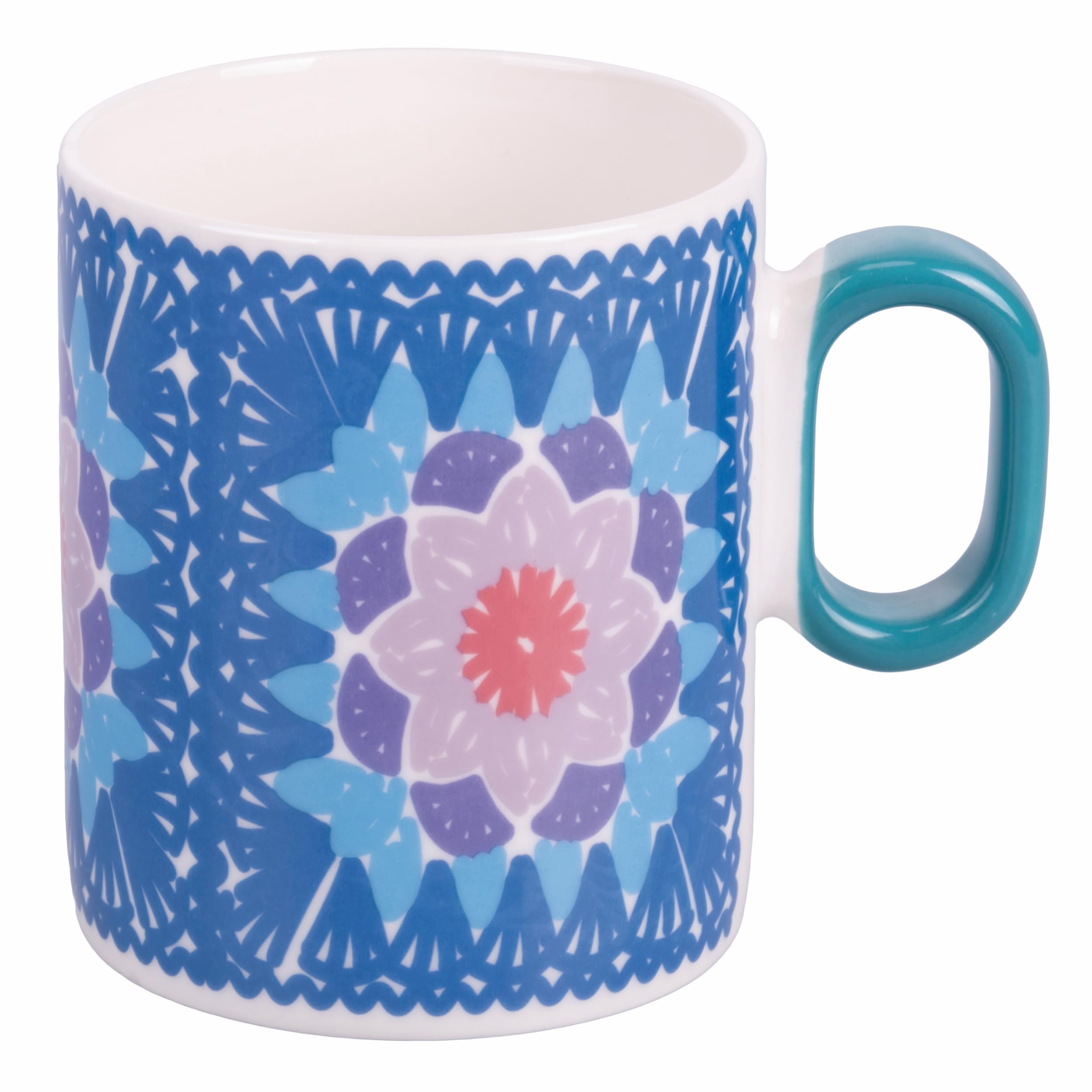 Juego De 6 Tazas De Café Villa D'Este Crochet - Porcelana Bone China, Diseño Ganchillo Colorido, Apto Lavavajillas