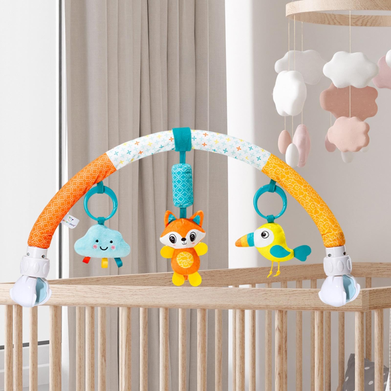 Qianly Kinderwagen Spielbogen Mobiles Spielcenter Autositz Anhänger Greifling Und mit Abnehmbarem Design für Flexible Nutzung Am Einkaufswagen Od, Wolke