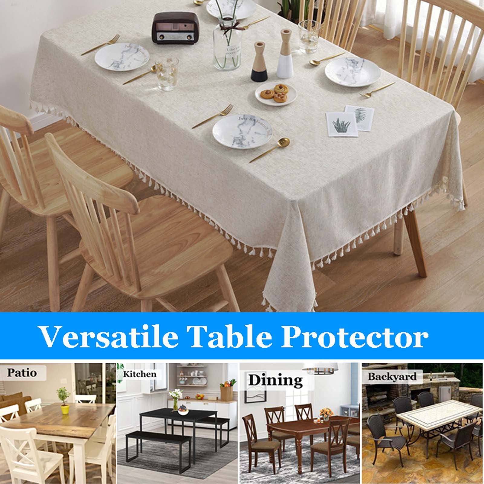 Laolitou Rustiek Katoenen Linnen Tafelkleed, Tafelkleden Voor Rechthoekige Tafels Waterdicht Wasbaar Tafelkleed Met Kwastje Rechthoek Langwerpig 140 X 216 Cm 6 8 Stoelen 2204412734