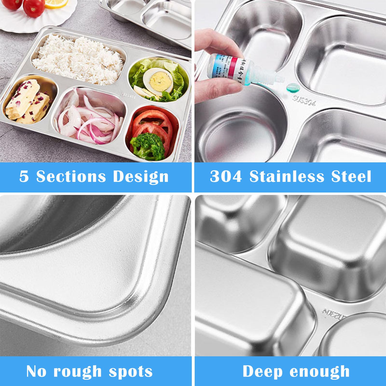 Nexboraque 4-Pack Stainless Steel Divided Plates - Panda Shape 3 Compartment Tray, Portion Control For Kids, 8x7 Inches