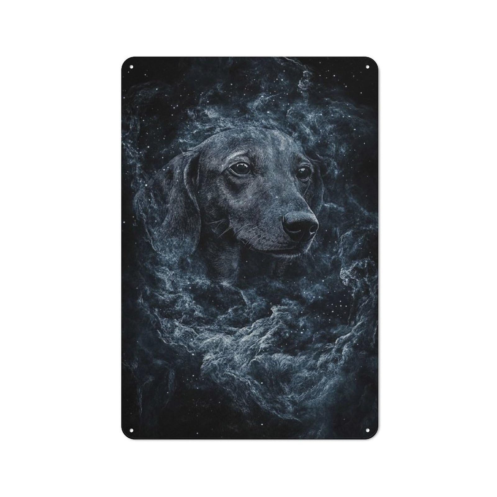 Junmoney Dog In Space Dachshund Nebula Vintage Metal Wall Sign 30X20cm For Garage Or Workshop, For Metal Sign Collectors, For Garage And Workshop Walls