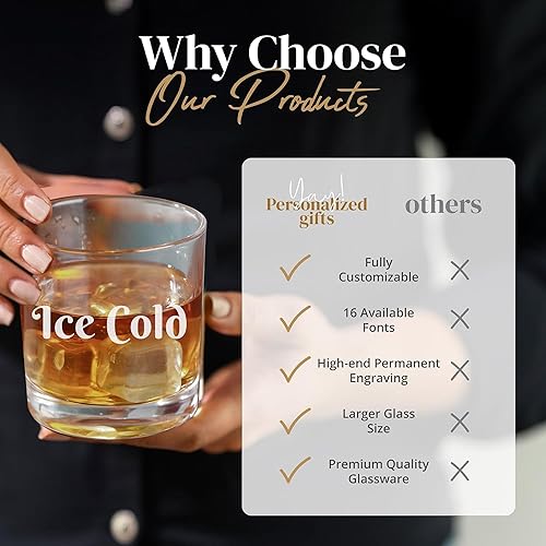 Miniatura 6 de Vaso de whisky personalizado grabado con tu texto personalizado, vidrio personalizado de 12 onzas para cócteles o bourbon