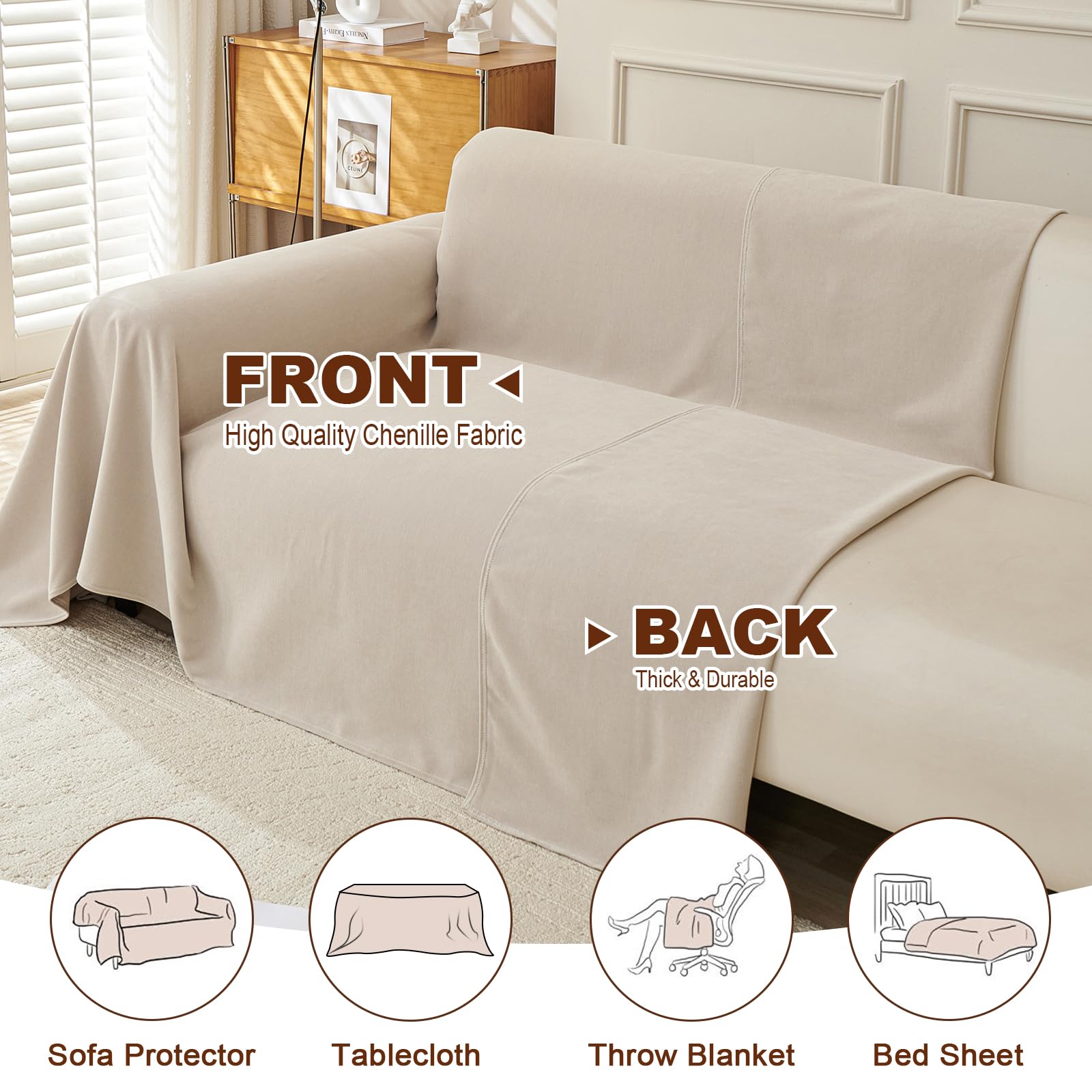 Royhom Impermeable Funda Sofa 2 Plazas, Protector Sofa Gatos Arañazo, Universal Fundas Sofá Antimanchas, Manta Impermeable, Suave y Cómoda - Versión Mejorada, Caqui, 260x180 cm