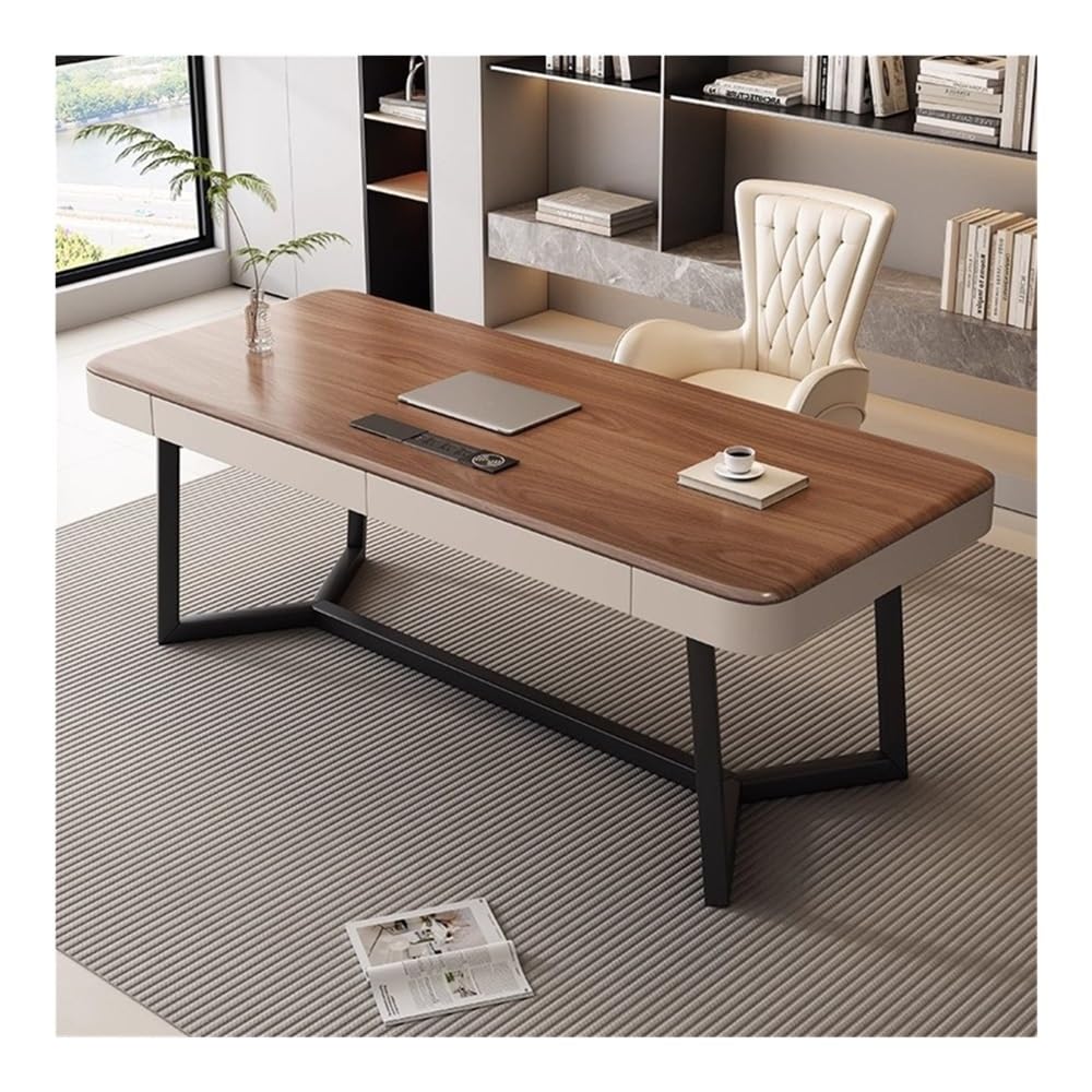 WalnutDesk do domowego biura 160 cm Wortat z czarną metalową podstawą 2 Ders i wbudowanym ładowaniem StatWriting Table