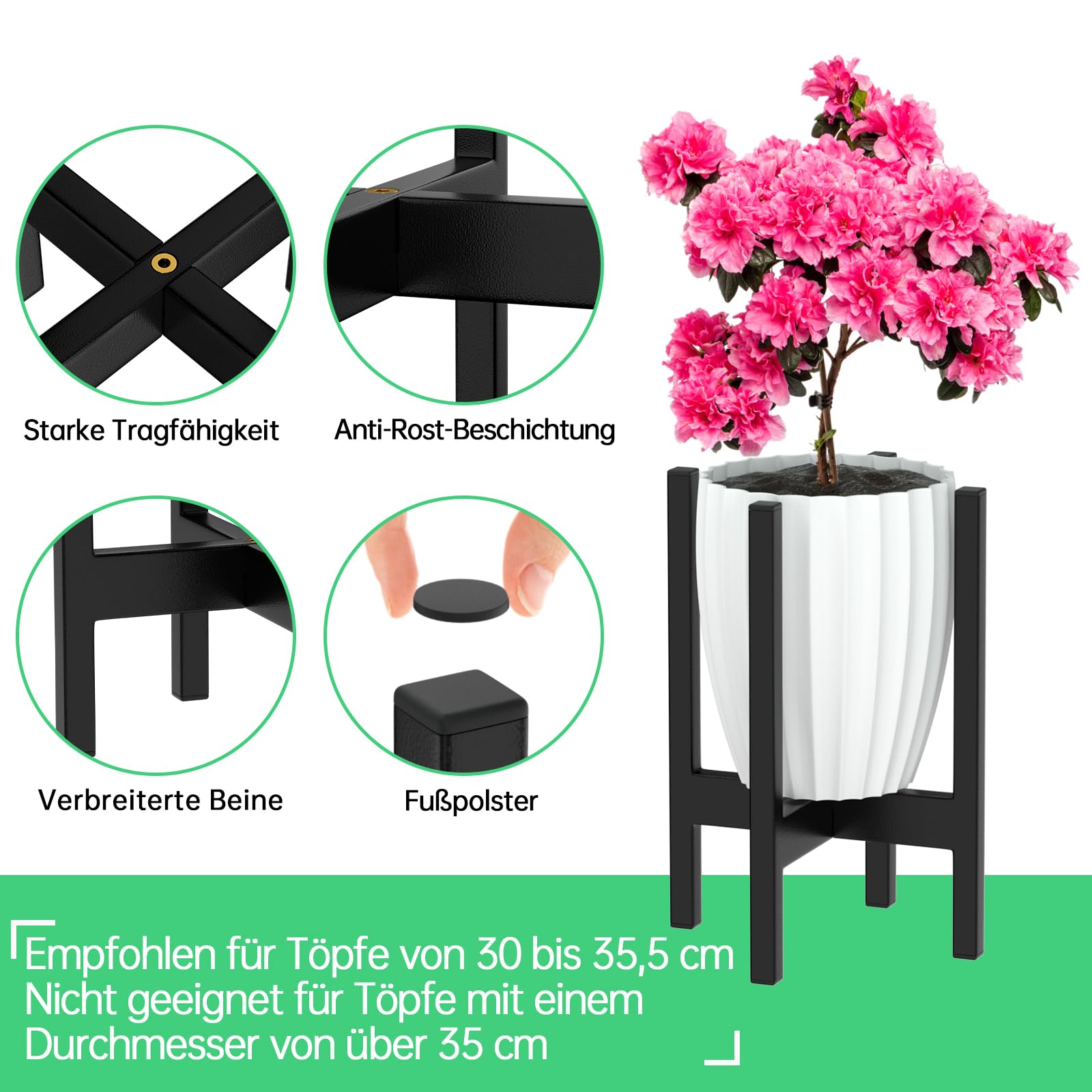 Produktbild von 2 Pflanzbehälter Mit Rädern – 35,6 Cm Durchmesser, Schwarz, Bis 54,4 Kg Belastbar – Ideal Für Terrasse & Garten