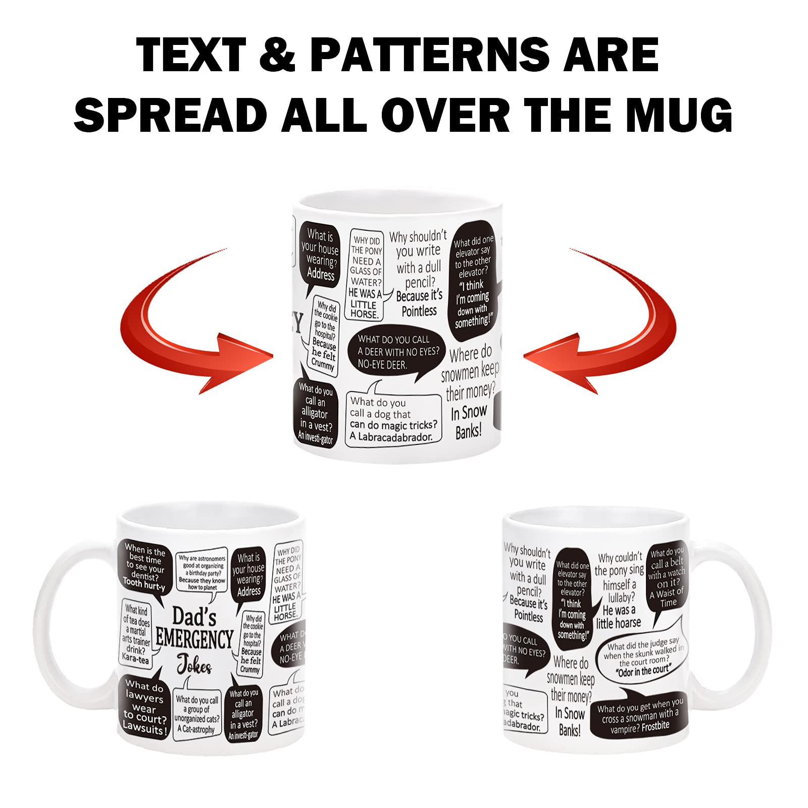 Tasse à Café 'Big Dad Jokes' - Cadeau Humour Pour Papa, Fête Des Pères, 425ml, Céramique, Micro-ondable