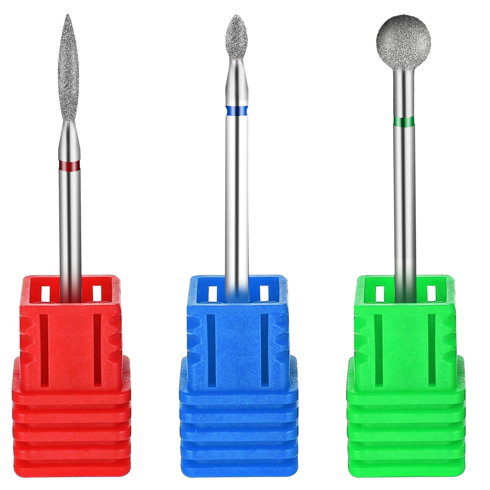 YUXIANLB 3 brocas de diamante para cutículas, forma de bola, cortador de uñas, broca de llama, todo en uno, kit de preparación de uñas para manicura salón de belleza, eliminación de cutículas, color