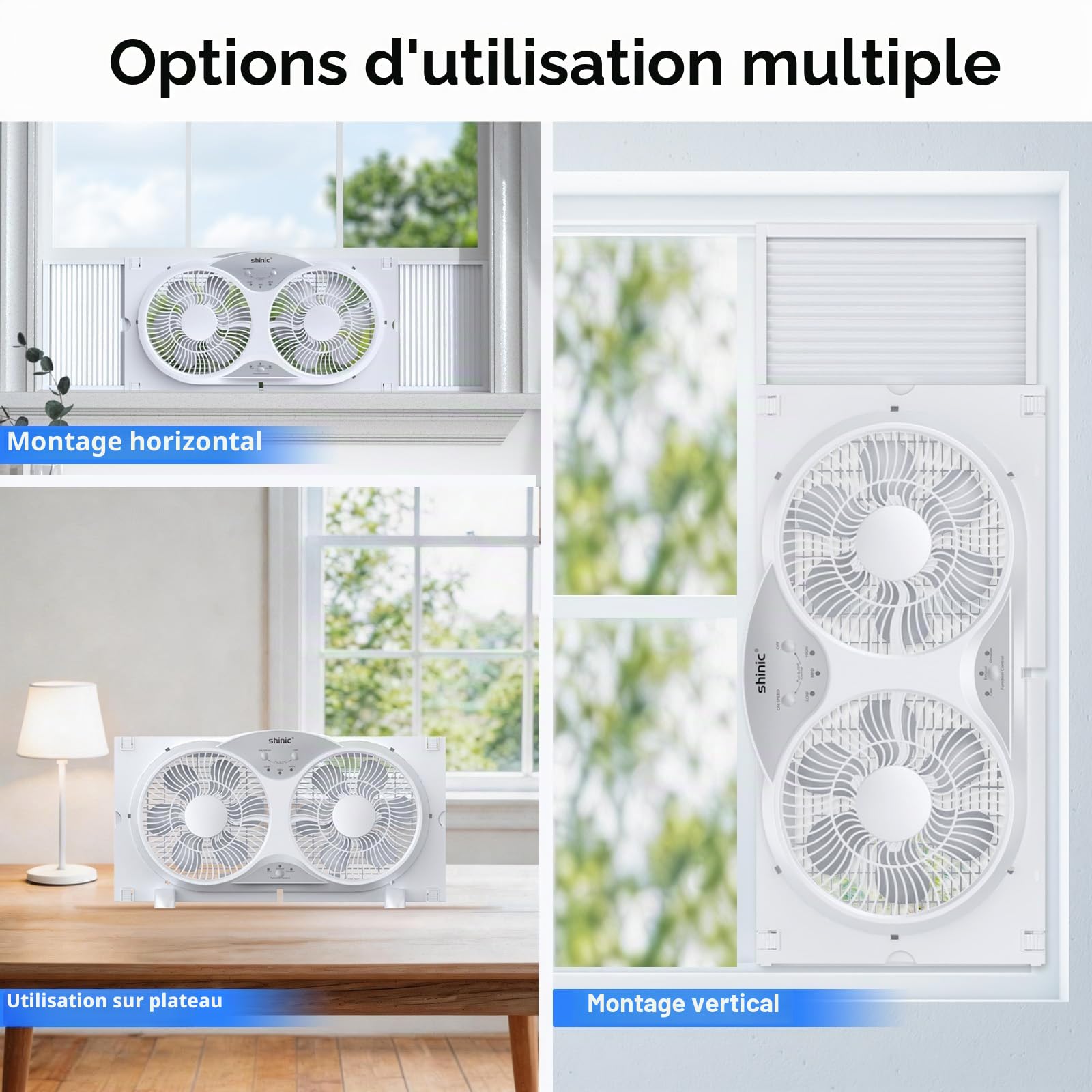 Shinic Ventilateur de fenêtre silencieux de 9 pouces avec télécommande - 2026 Mis à jour, débit d'air réversible à 3 vitesses, inclut un écran anti-insectes amovible, une couverture anti-poussière et